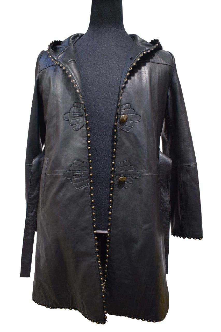 Null GIOVANNI 
Manteau en cuir long à capuche, avec ceinture, couleur marron, bo&hellip;