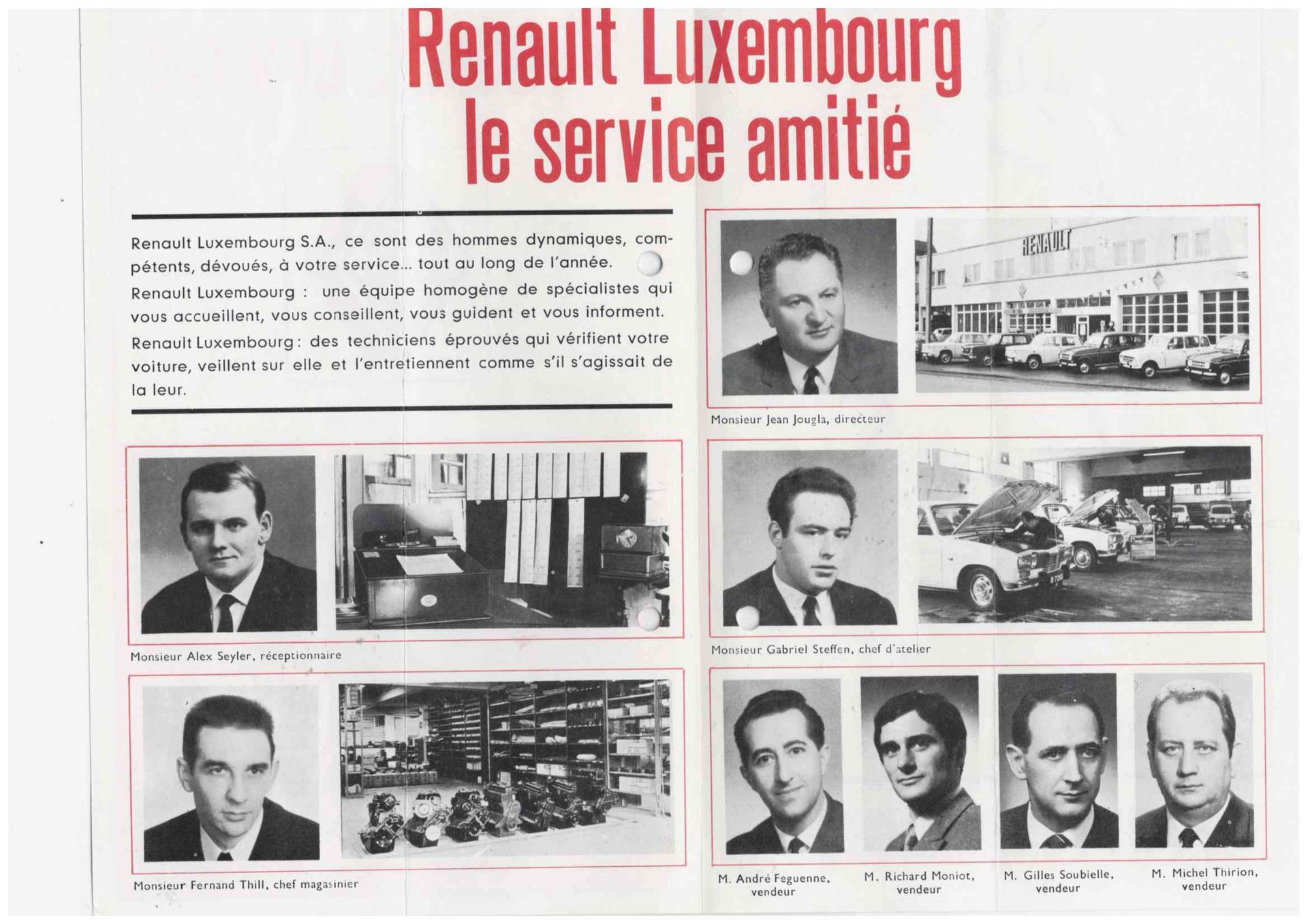 Null (FACTURE/AUTO)介绍卢森堡雷诺汽车修理厂的广告传单，附有一封由经理签署的商业信函，1960年代