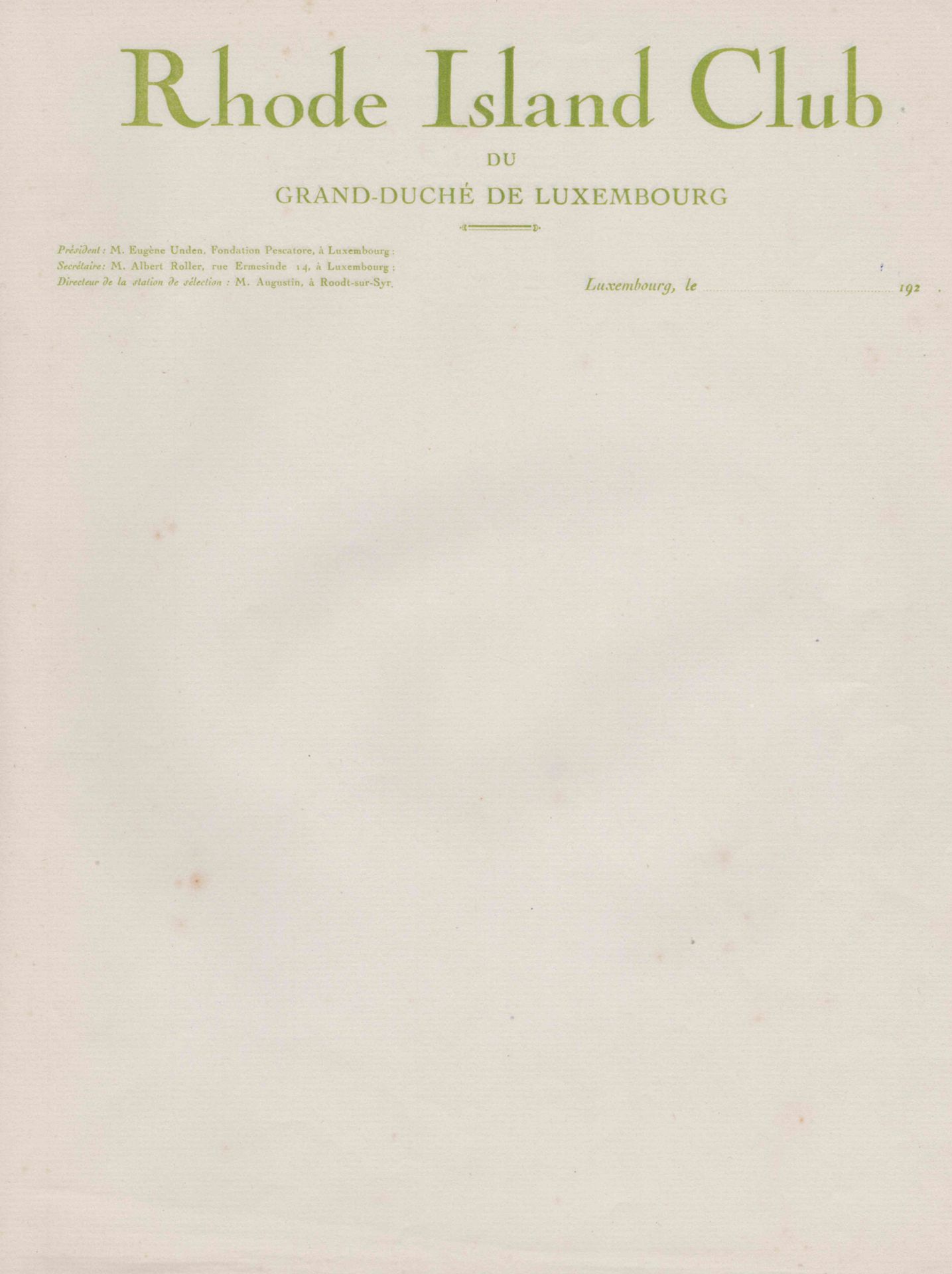 Null RHODE Island Club du Grand-Duché de Luxembourg letterhead, President Eugène&hellip;