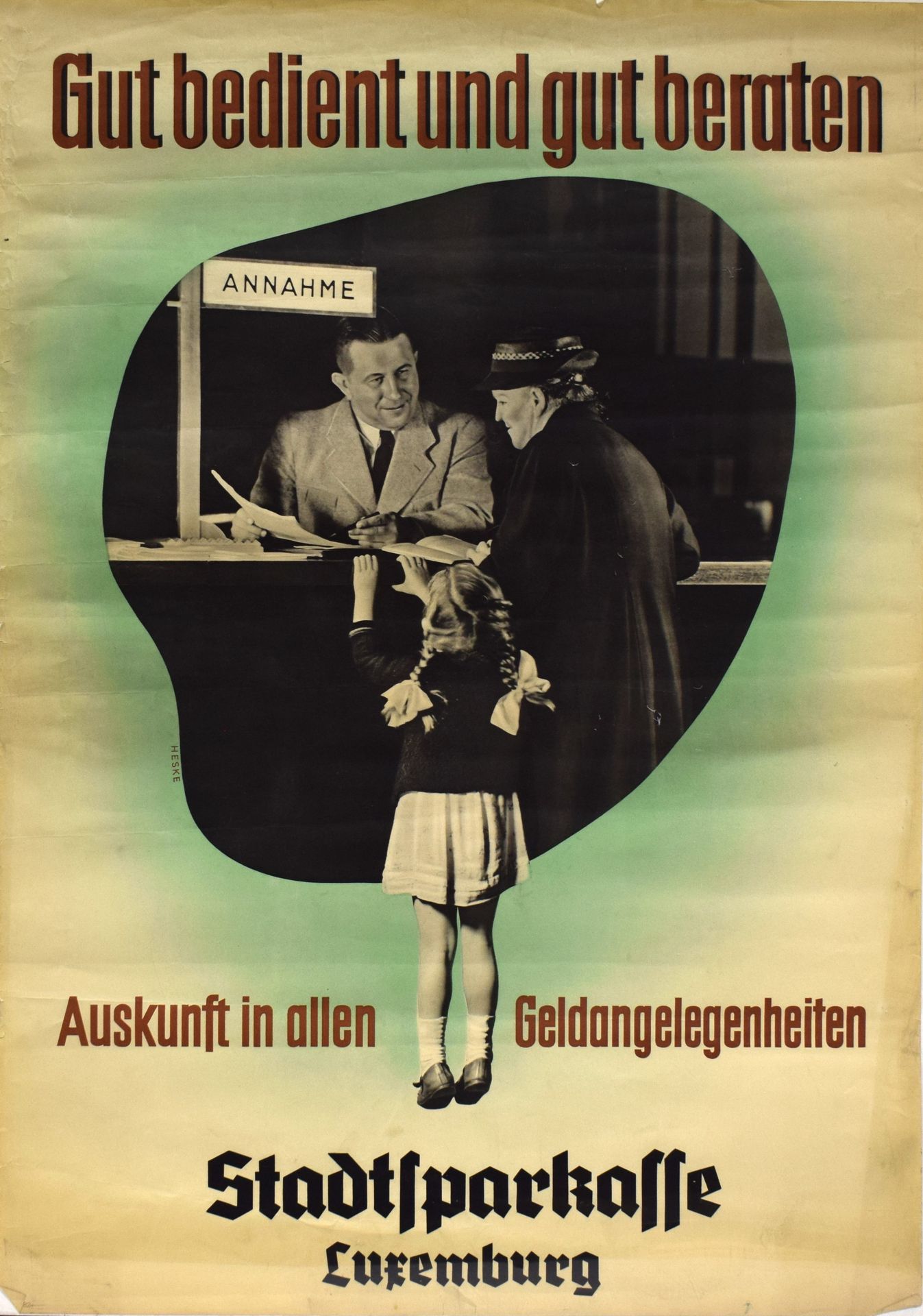 Null (海报/二战)占领时期的海报：卢森堡城市公园，"Gut bedient und gut beraten"，状况良好，83 x 59厘米