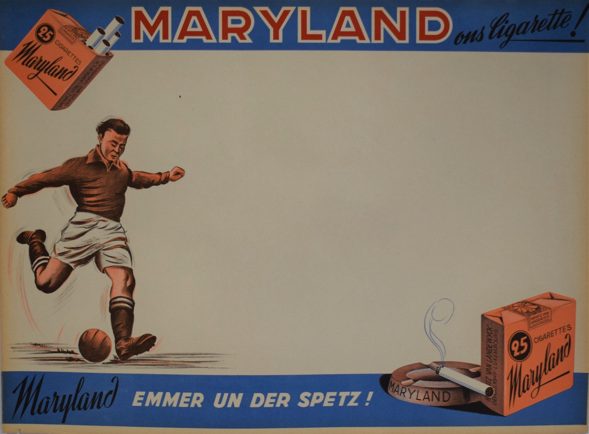 Null (海报)Heintz Van LANDEWYCK烟草公司的广告海报，用于宣传足球比赛的MARYLAND品牌香烟，50/60年代，状况非常好，49 x &hellip;