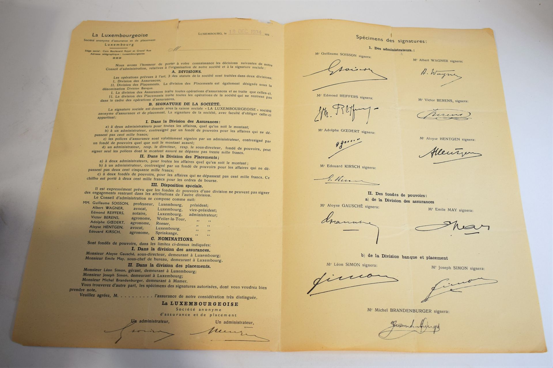 Null (ARCHIVO) Documento de 1934 de la Compagnie d'Assurances "La Luxembourgeois&hellip;