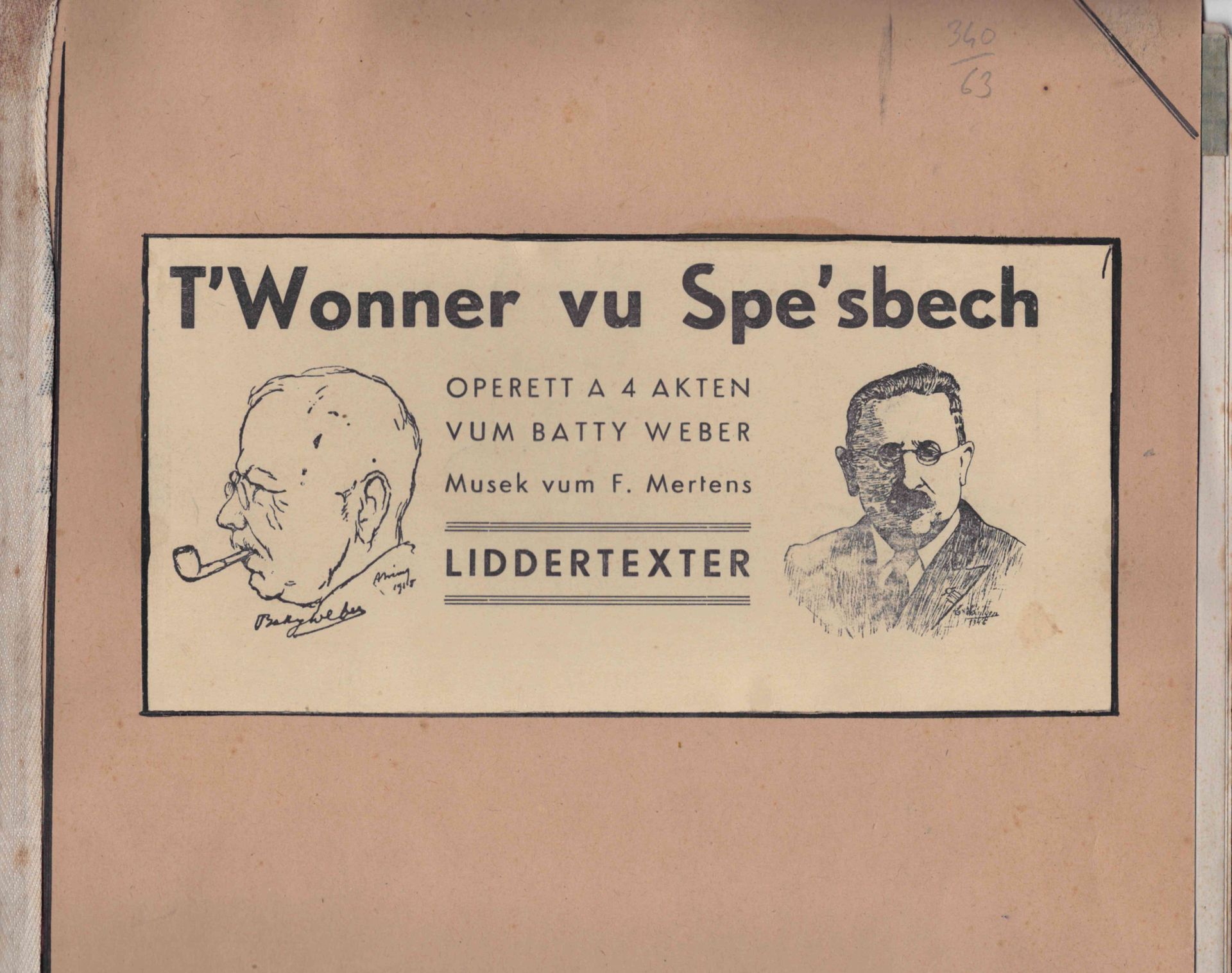 Null (MUSICA) In una cartella cartonata, Operett "t'Wonner vu Spe'sbëch", a 4 Ak&hellip;
