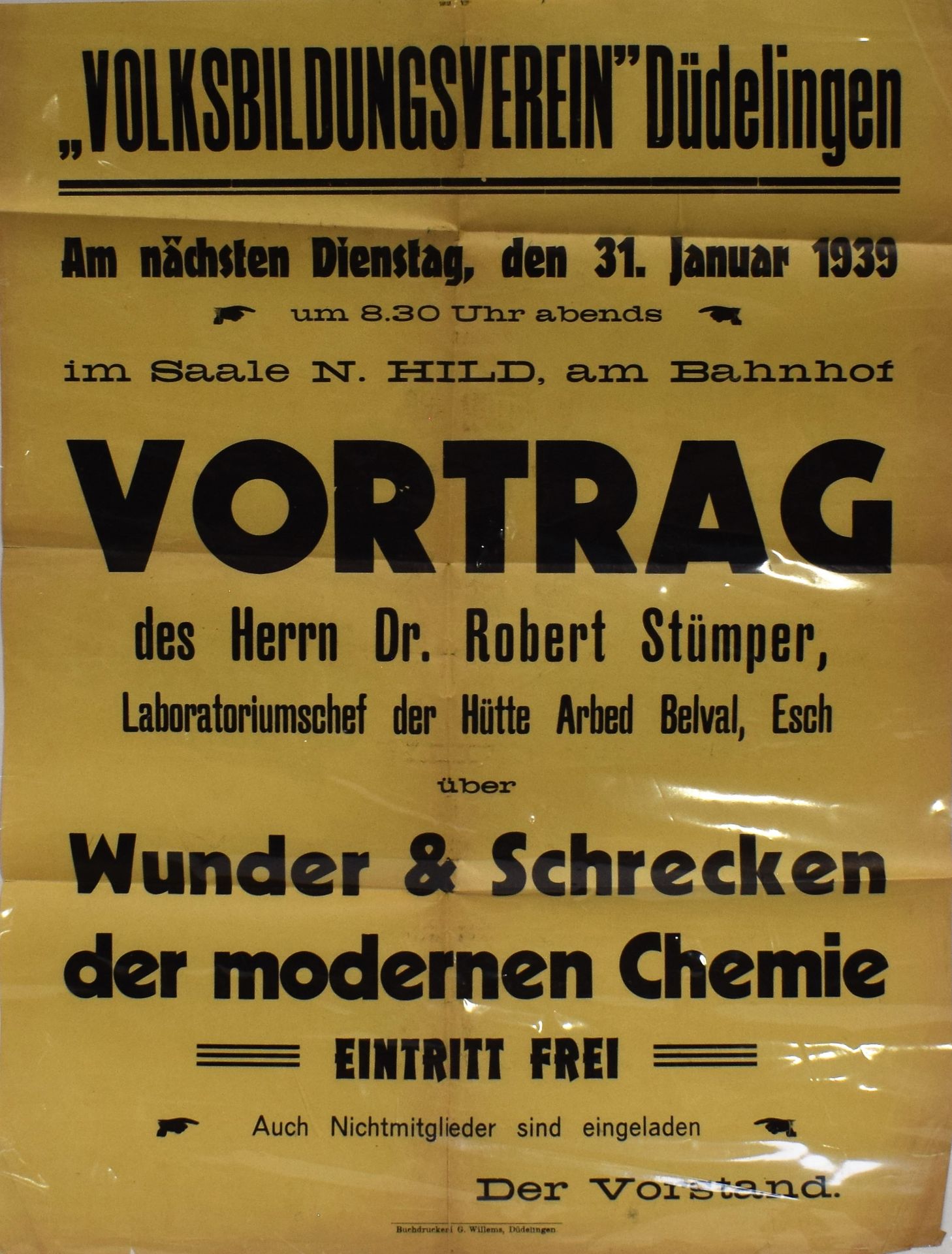 Null (AFFICHE) Affiche de conférence de Robert STÜMPER à Dudelange "Wunder Schre&hellip;