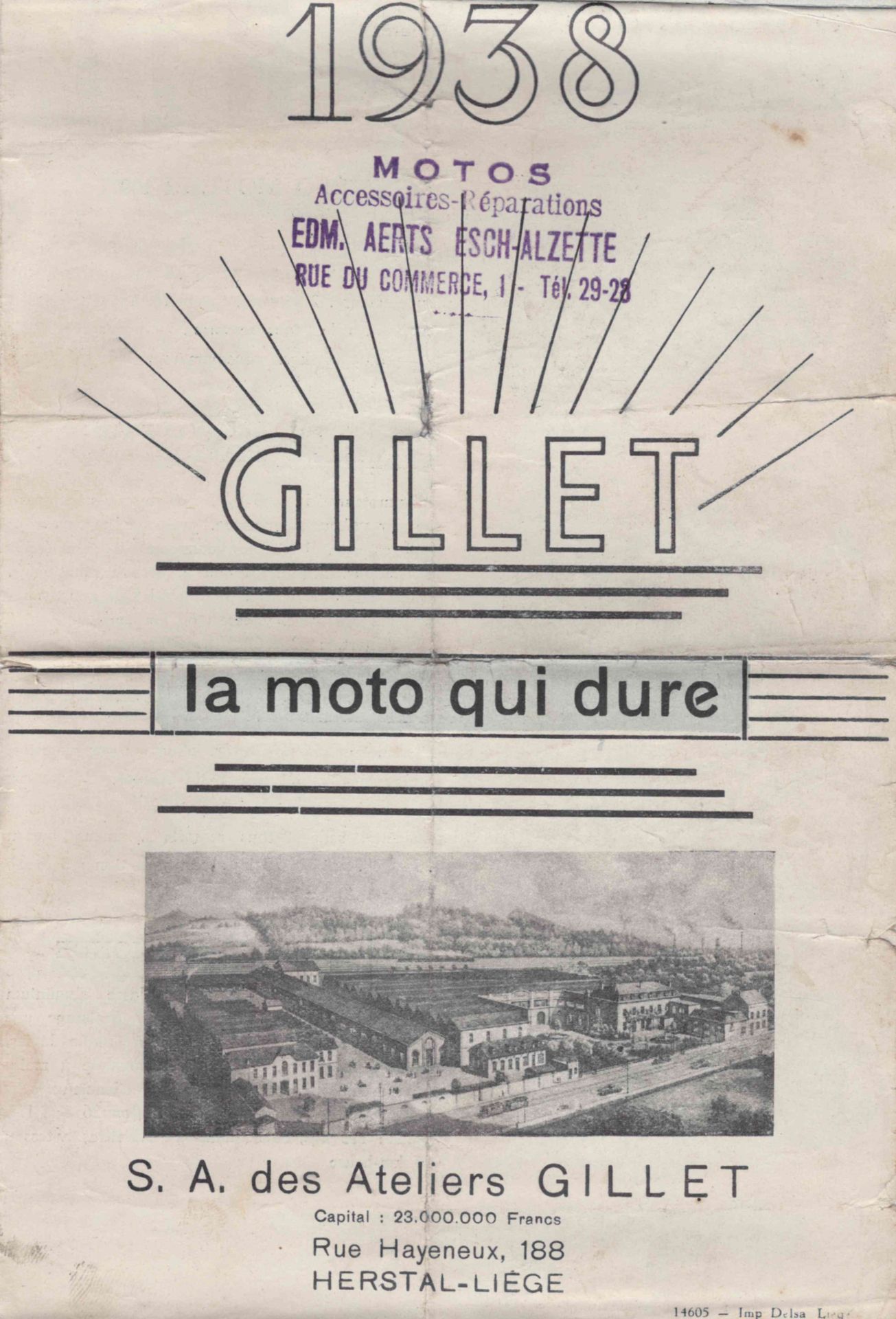 Null (BIKE) GILLET摩托车品牌在Hertstal-Liège的宣传专刊，上面印有 "MOTOS "公司的紫色标签。配件-准备工作。EDM。AER&hellip;
