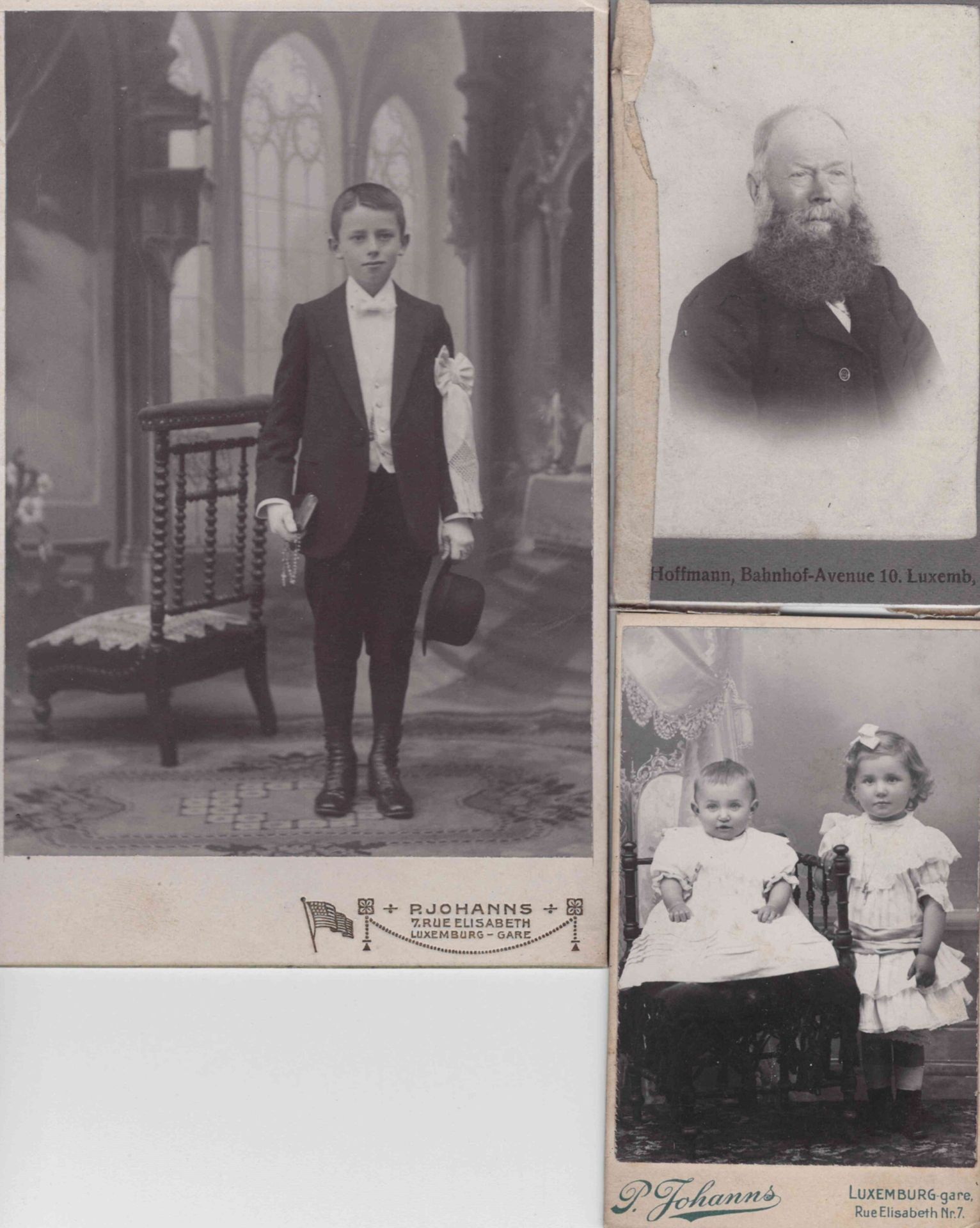 Null Reunion of 3 old photographs: 1. Communiant by photographer P. JOHANNS in L&hellip;
