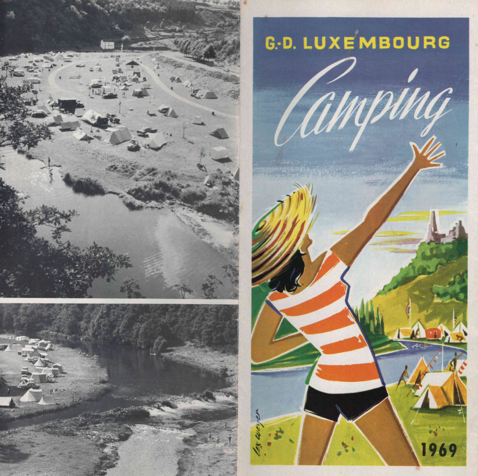 Null (旅游)1969年提供国内各种营地信息的传单，Lex WEYER的封面石版画，20 x 10 cm