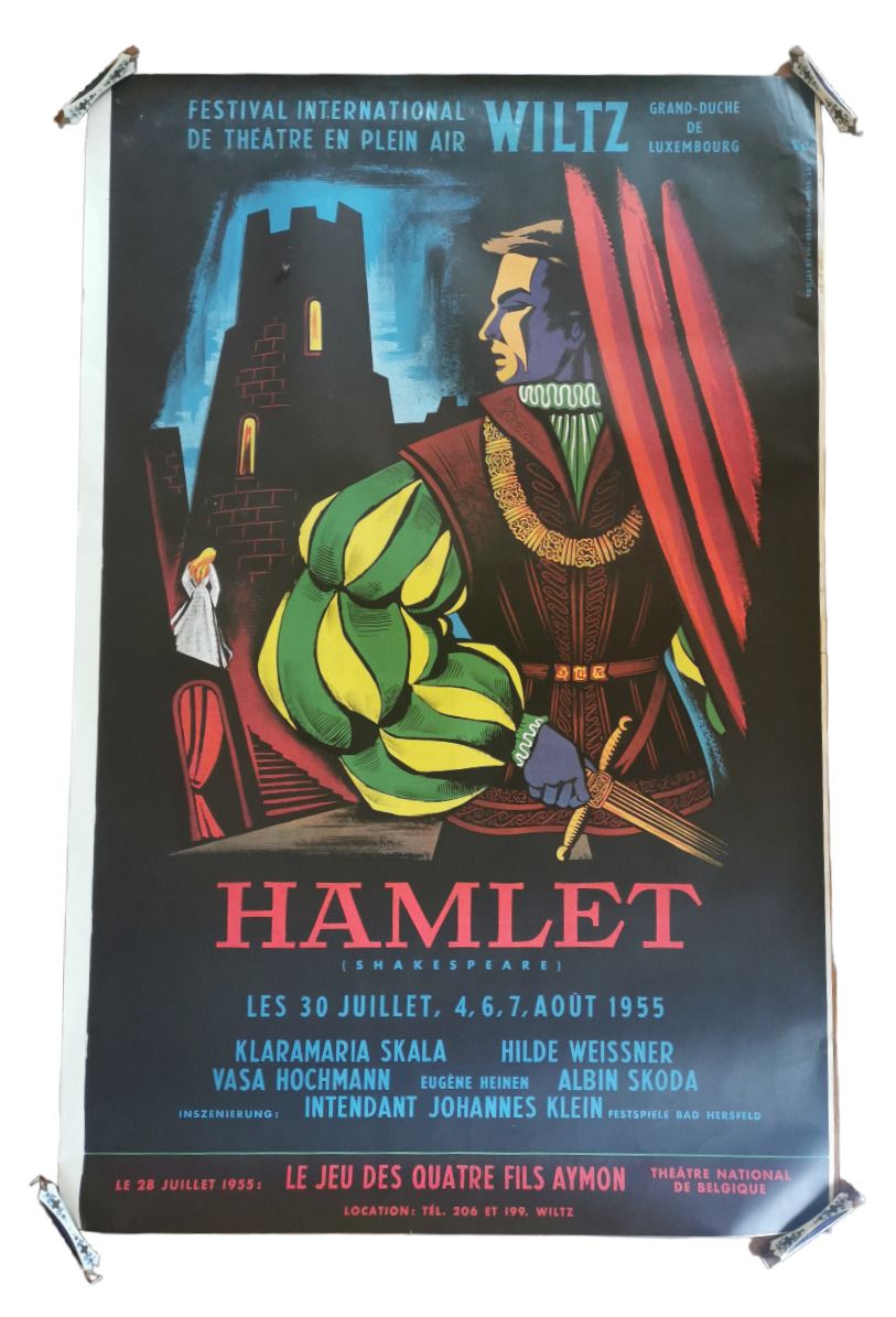 Null (海报）1955年WILTZ节和戏剧《哈姆雷特》的精美旅游海报，由René WISMER设计，项目和印刷HUSS Lux，左侧未切割，状况非常好，10&hellip;