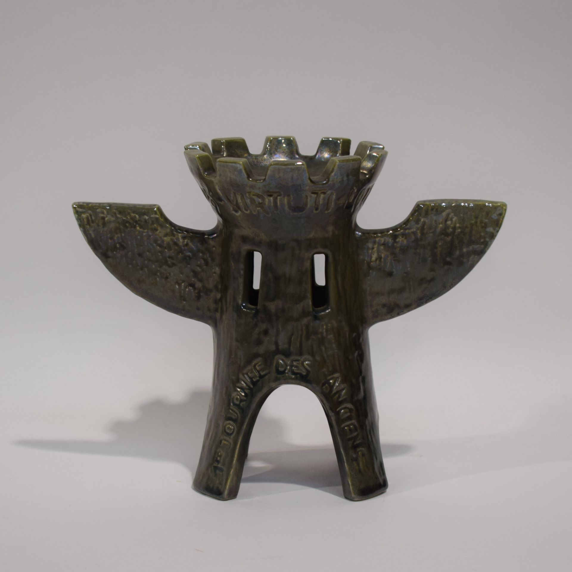 Null Small glazed earthenware sculpture of a winged Tower created for the 1st Ly&hellip;