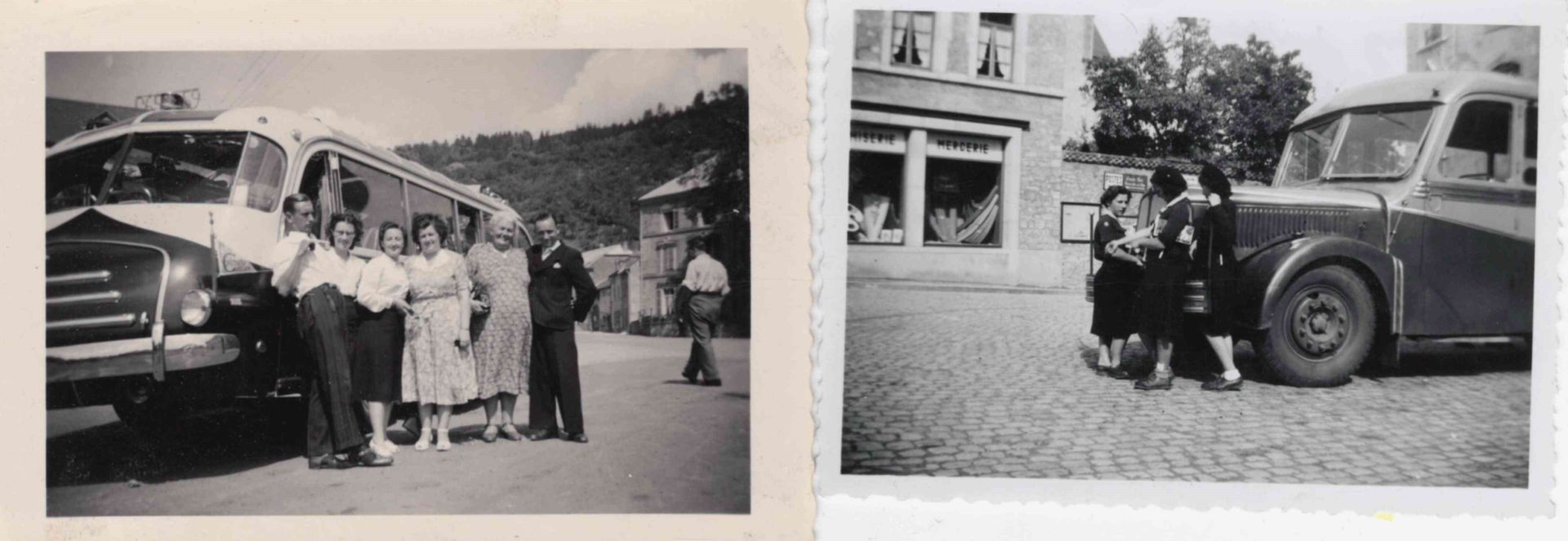 Null (AUTO) 2张卢森堡公交线路的私人照片重合，一张是1949年在迪基希教堂前的照片（6.5 x 9.5厘米），另一张是1951年在埃赫特纳赫的照片（&hellip;