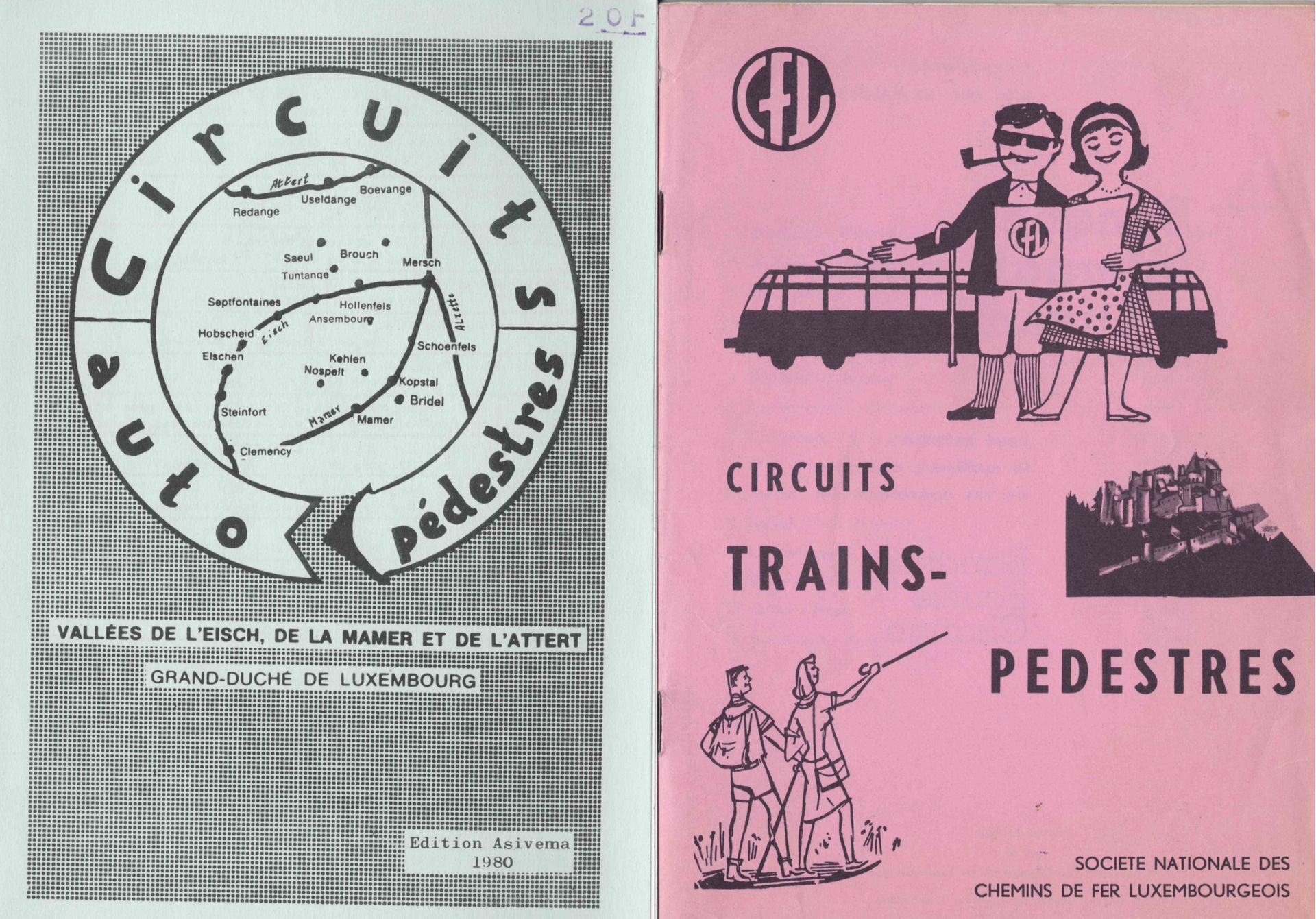 Null (旅游）由卢森堡国家铁路公司制定的火车-行人线路的第一版，由同一公司印刷出版，约1960年，漂亮的广告和当时的照片，完整的时间表传单，24页装订。