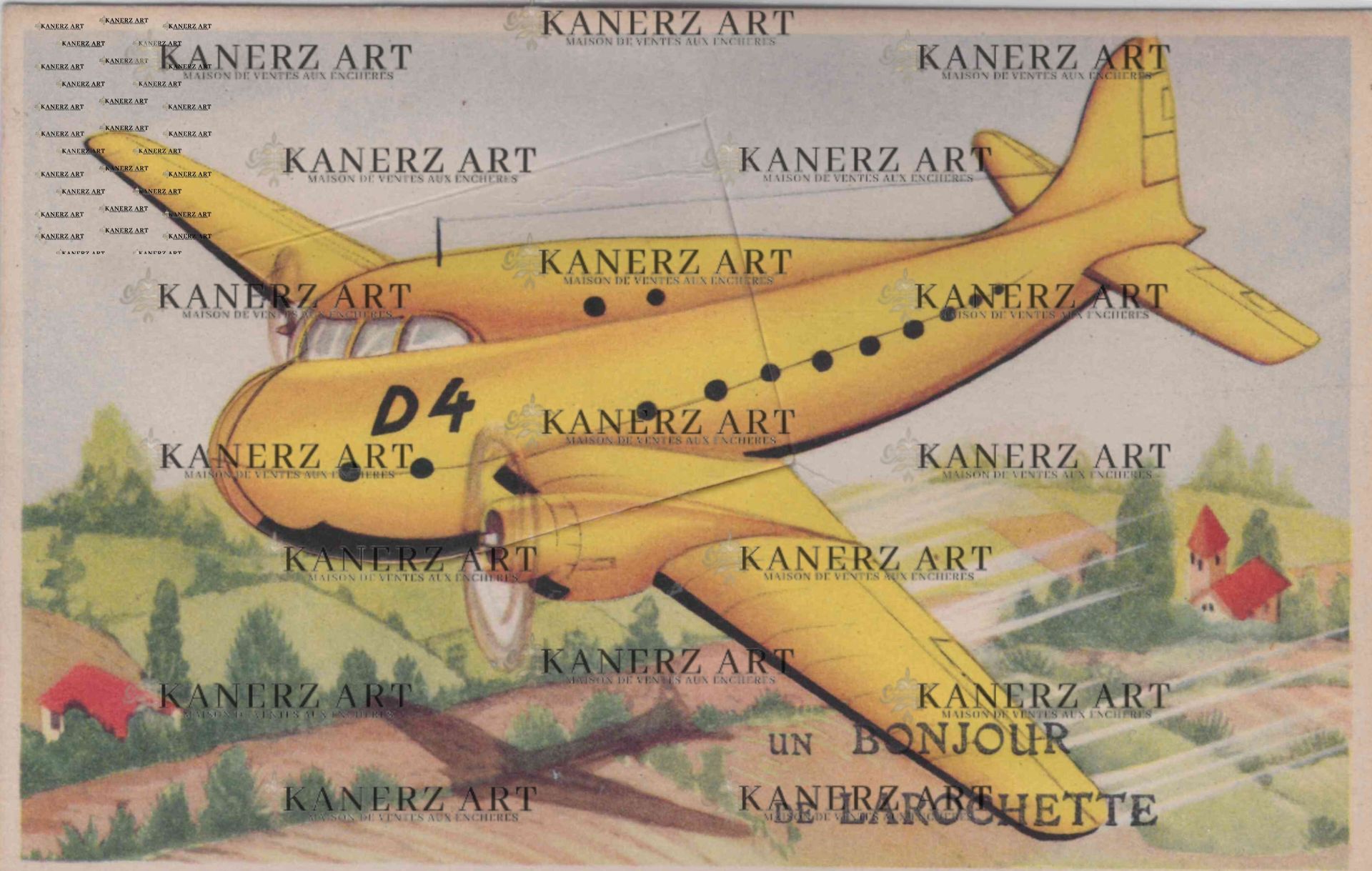 Null (AVIATION) Carte postale d'un avion jaune immatriculé D4 "Un Bonjour de LAR&hellip;
