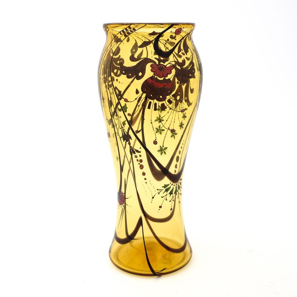 Null Stuart and Sons, an Art Deco enamelled glass vase, circa 1931, slender inve&hellip;