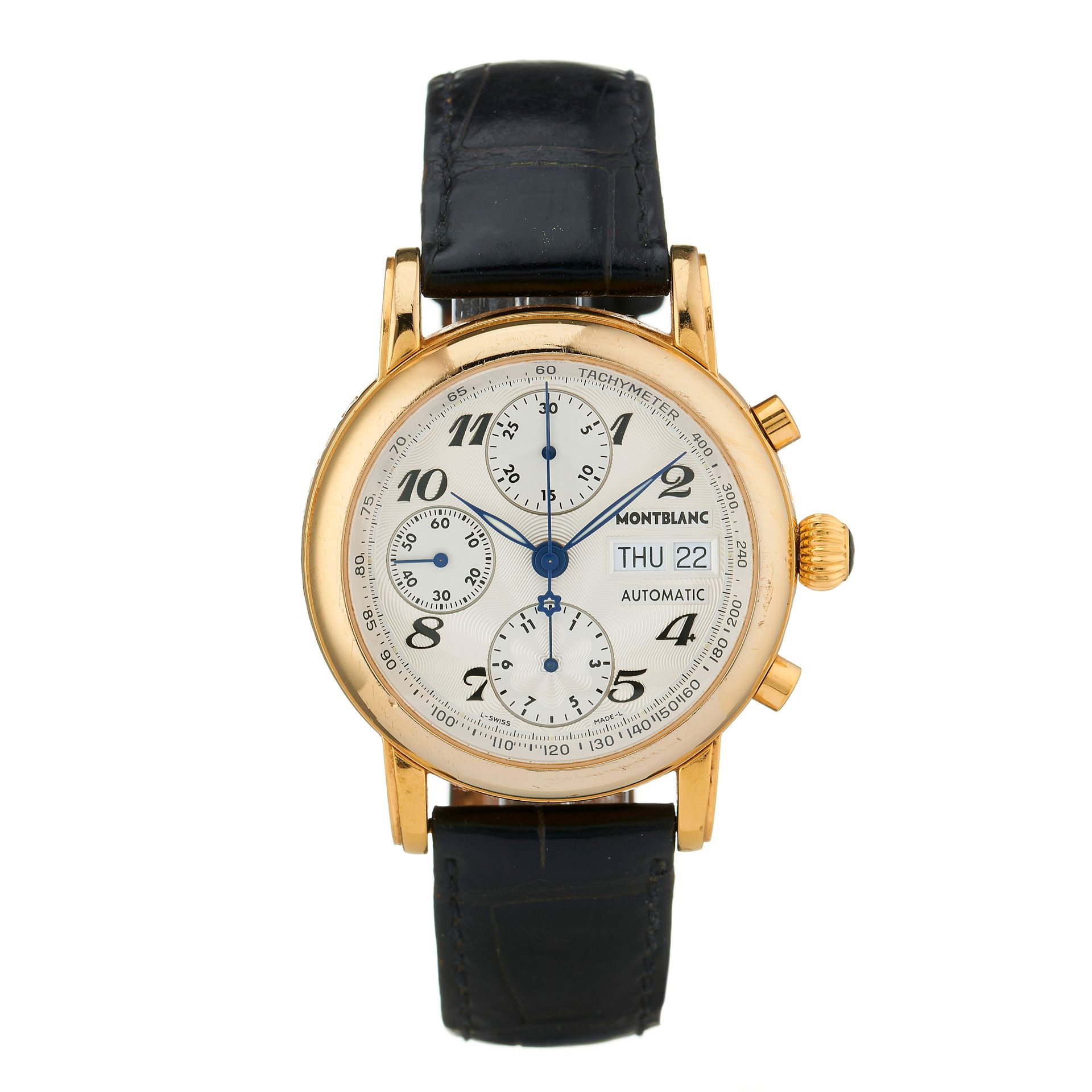Null Montblanc, une montre-bracelet Meisterstuck chronographe plaquée or, référe&hellip;