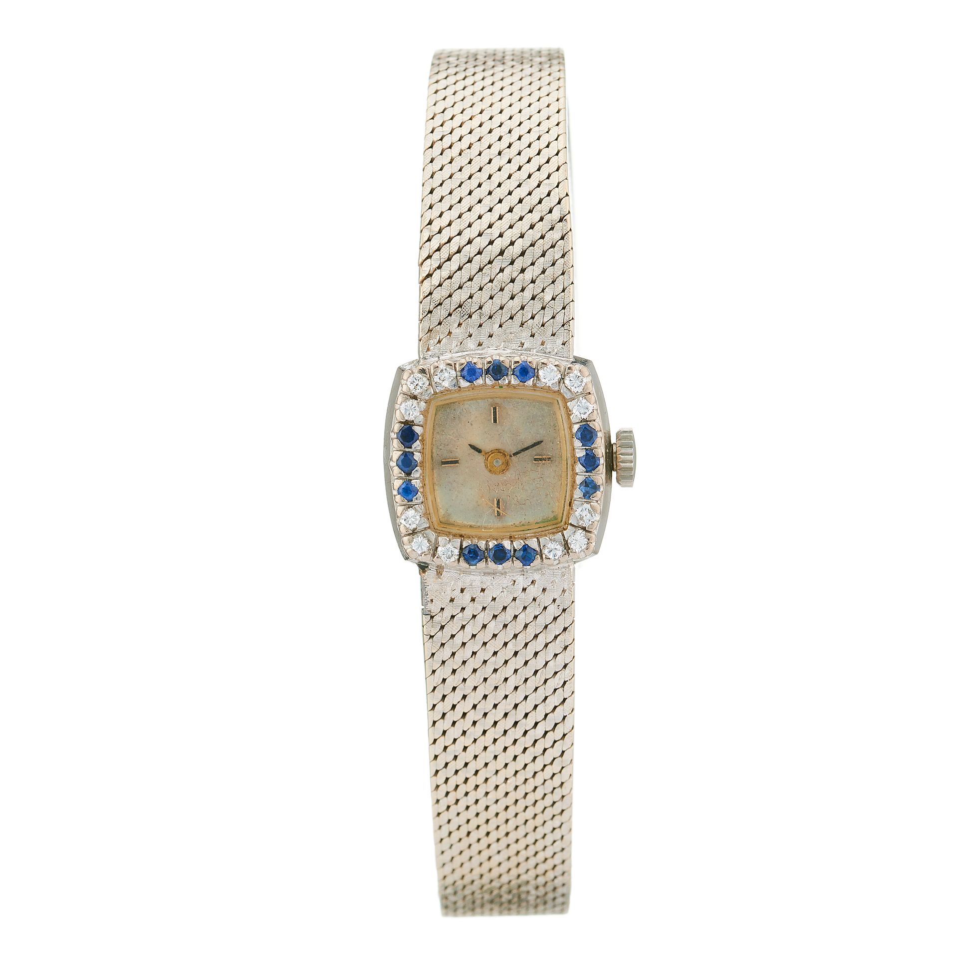 Null A mid 20th century 18ct gold sapphire and diamond cocktail bracelet watch, &hellip;