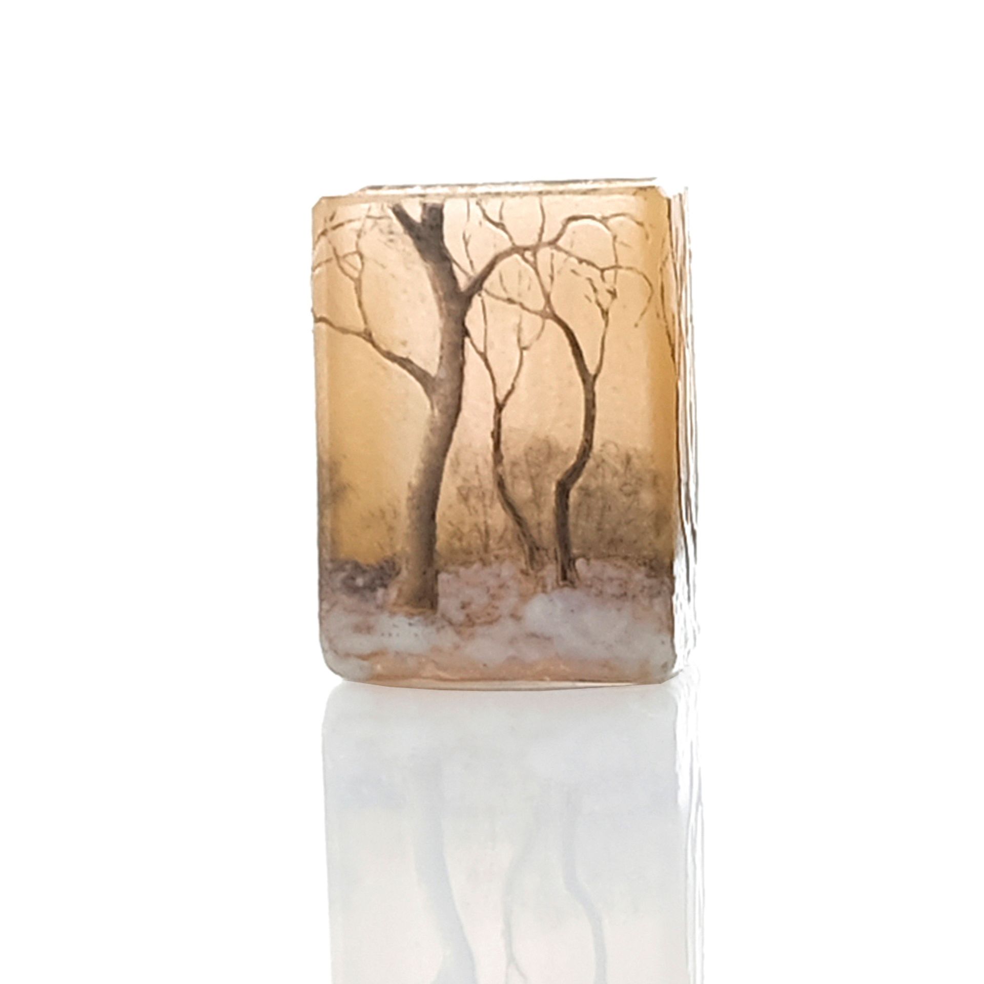 Null Daum, Miniaturvase aus Pate de Verre, emailliertes Glas, quaderförmig, brau&hellip;