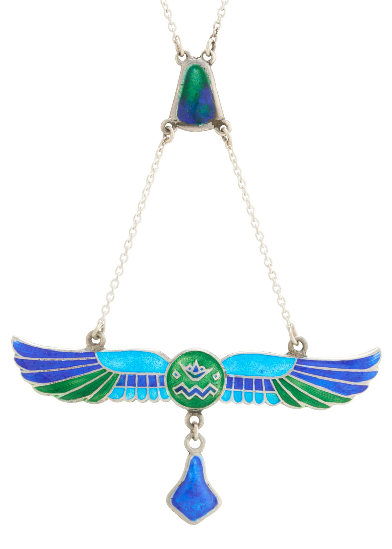 Null Charles Horner, an Egyptian Revival silver and enamel winged scarab pendant&hellip;