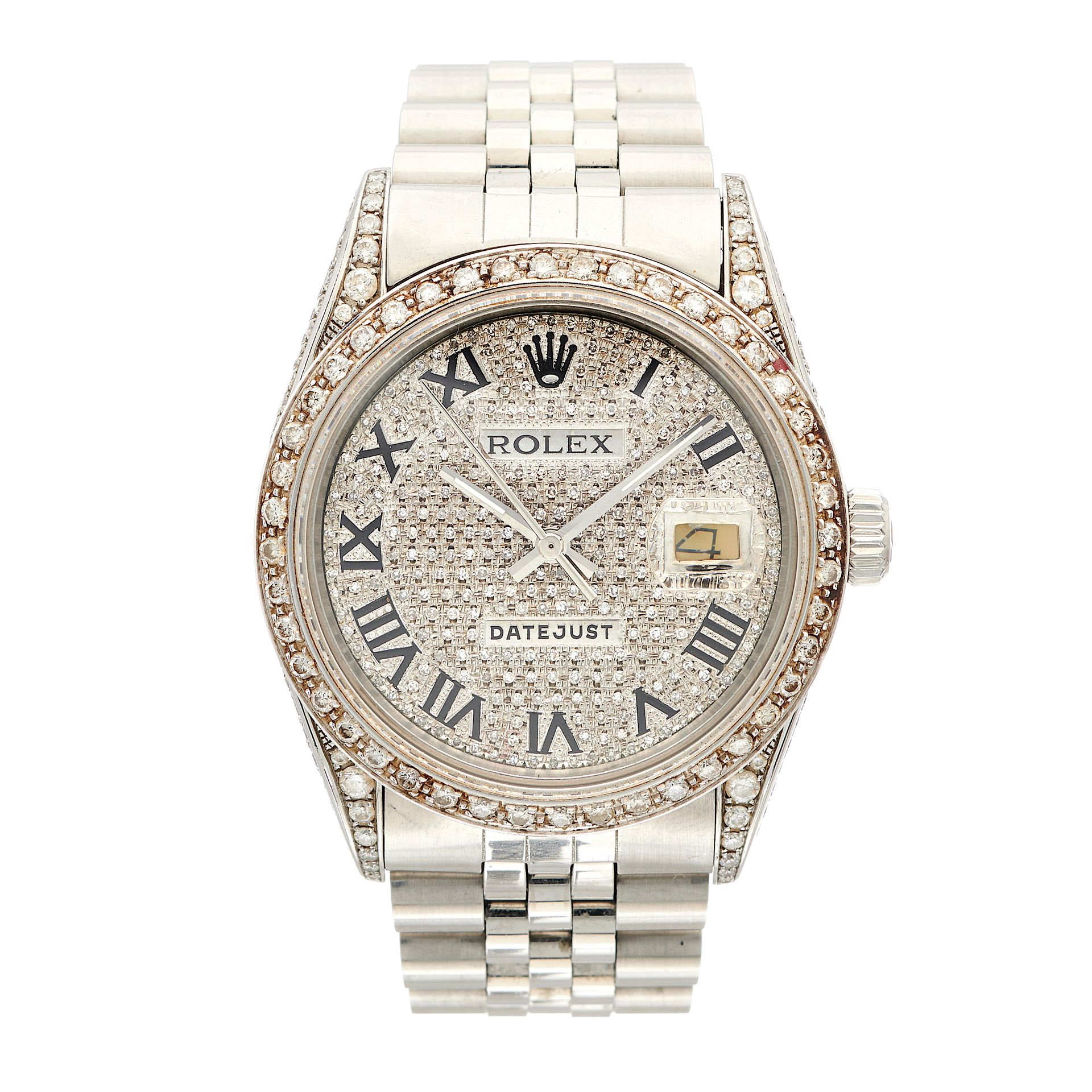 Null Rolex, eine Edelstahl Oyster Perpetual Datejust Armbanduhr, diamantbesetzte&hellip;