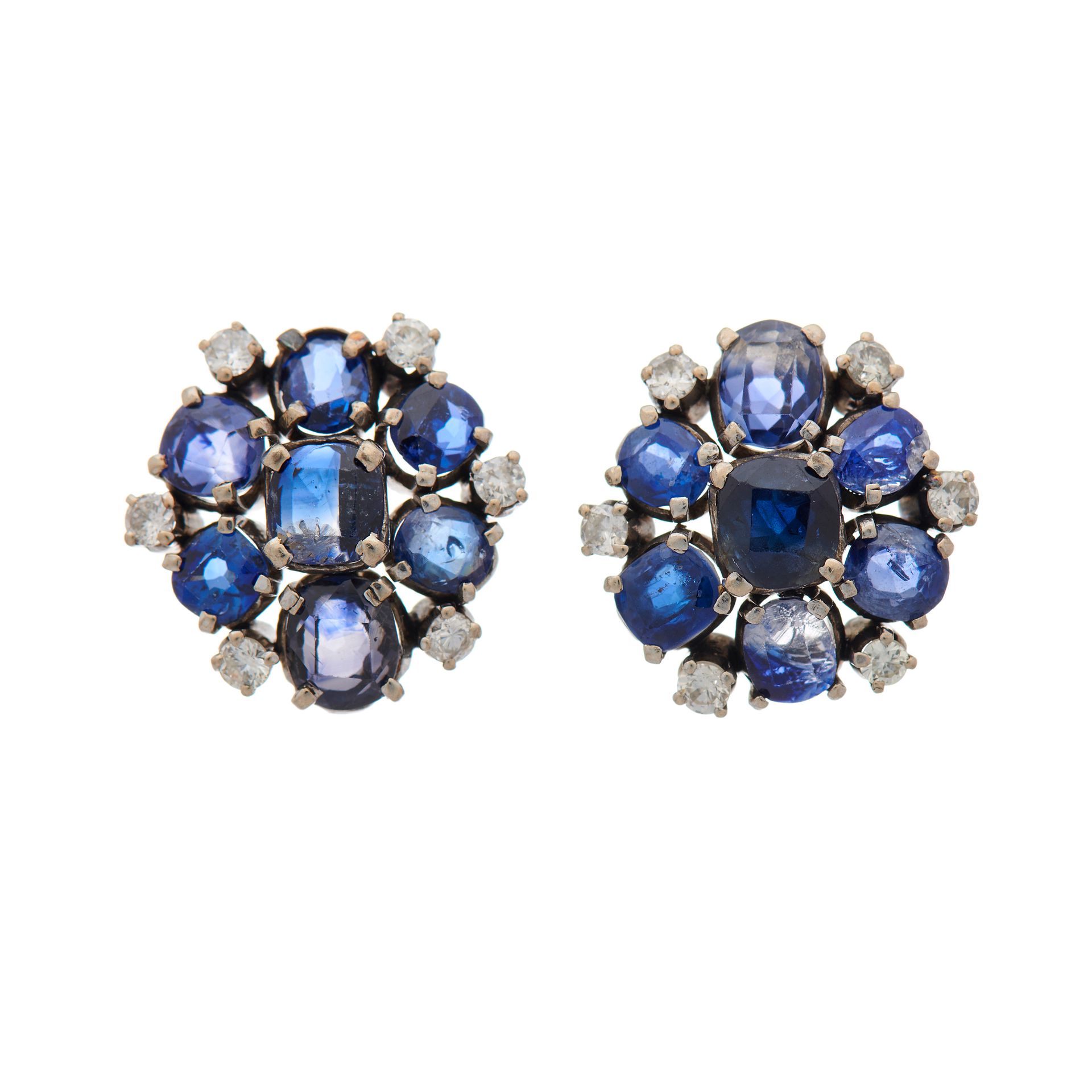 Null A pair of mid 20th century cushion-shape sapphire and brilliant-cut diamond&hellip;