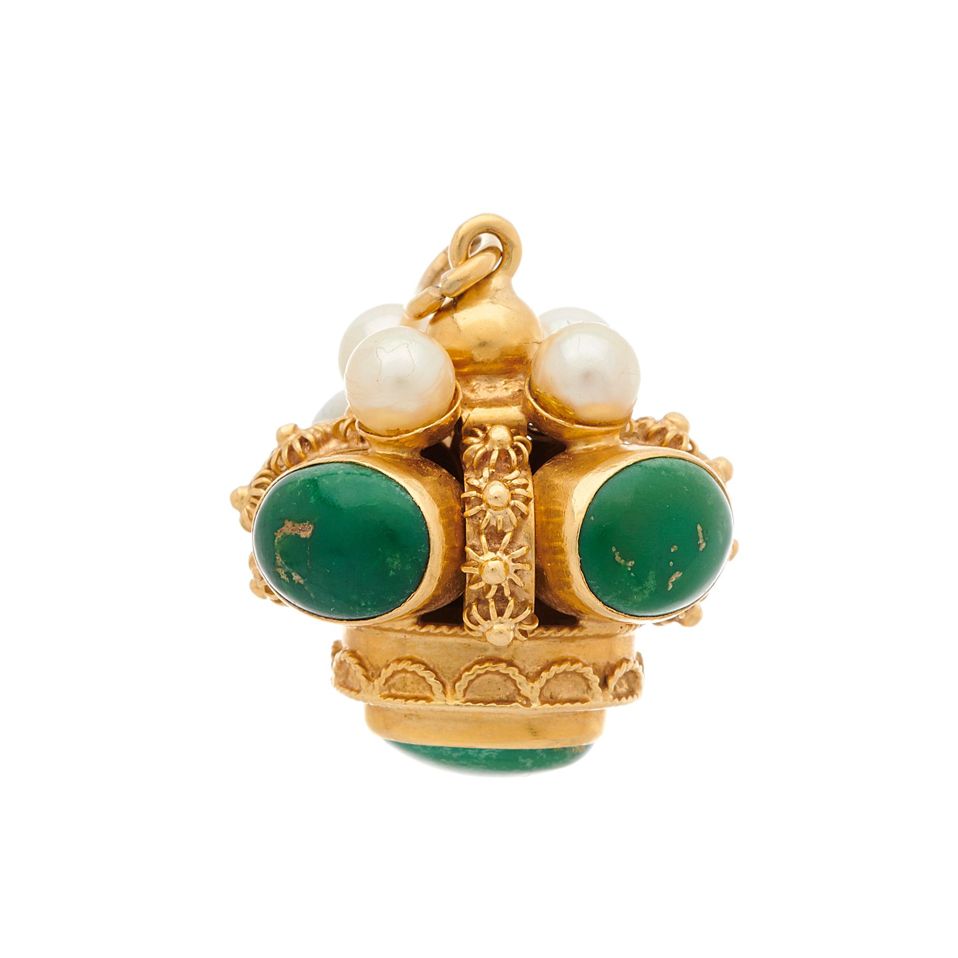 Null Pendente in oro 18ct a forma di cabochon di turchese e perla coltivata, sta&hellip;