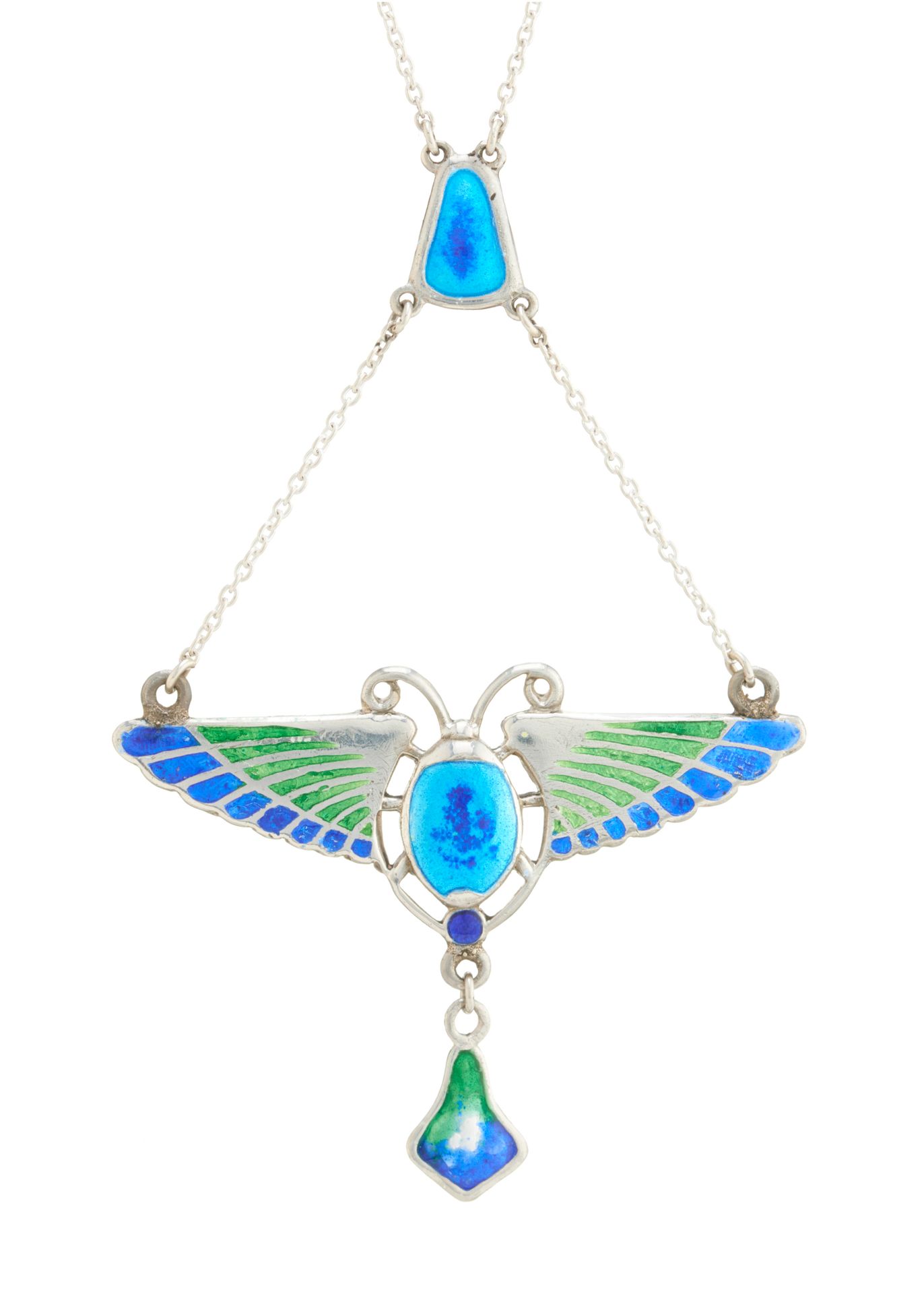 Null Charles Horner, an Art Nouveau silver and enamel winged scarab pendant, sus&hellip;