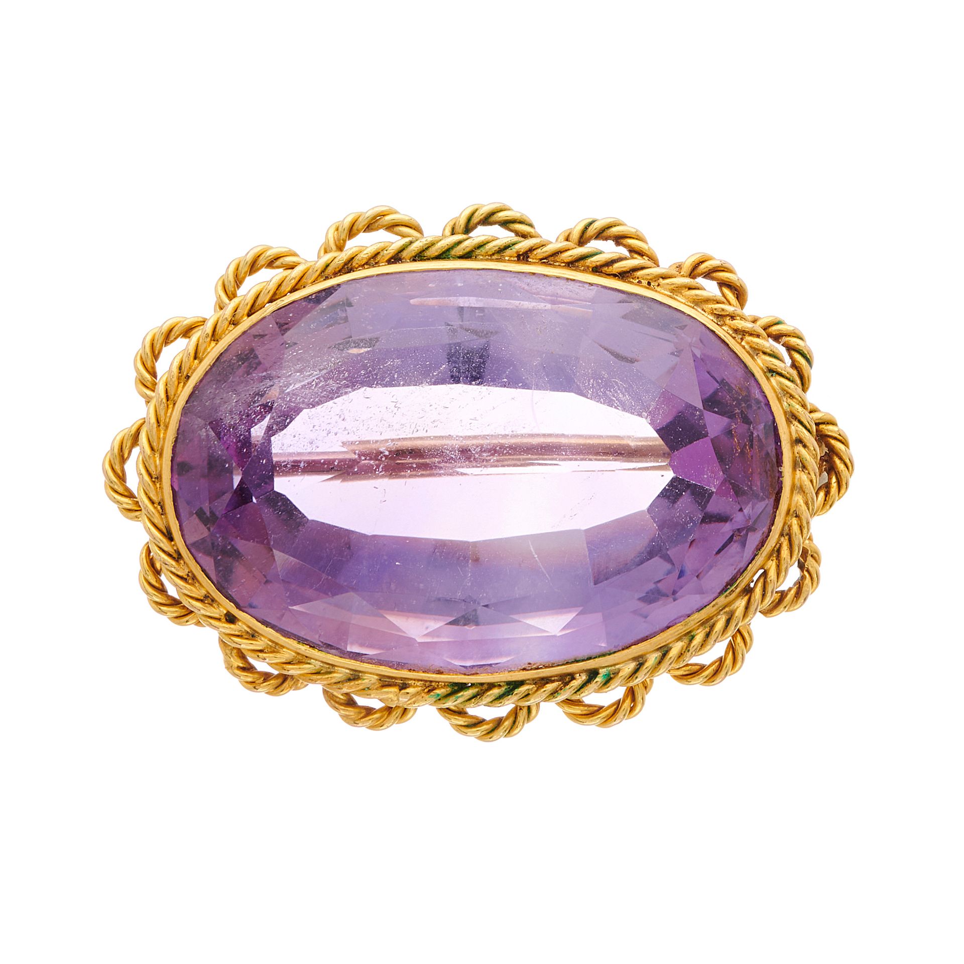 Null An early 20th century gold, amethyst single-stone brooch, with rope-twist o&hellip;