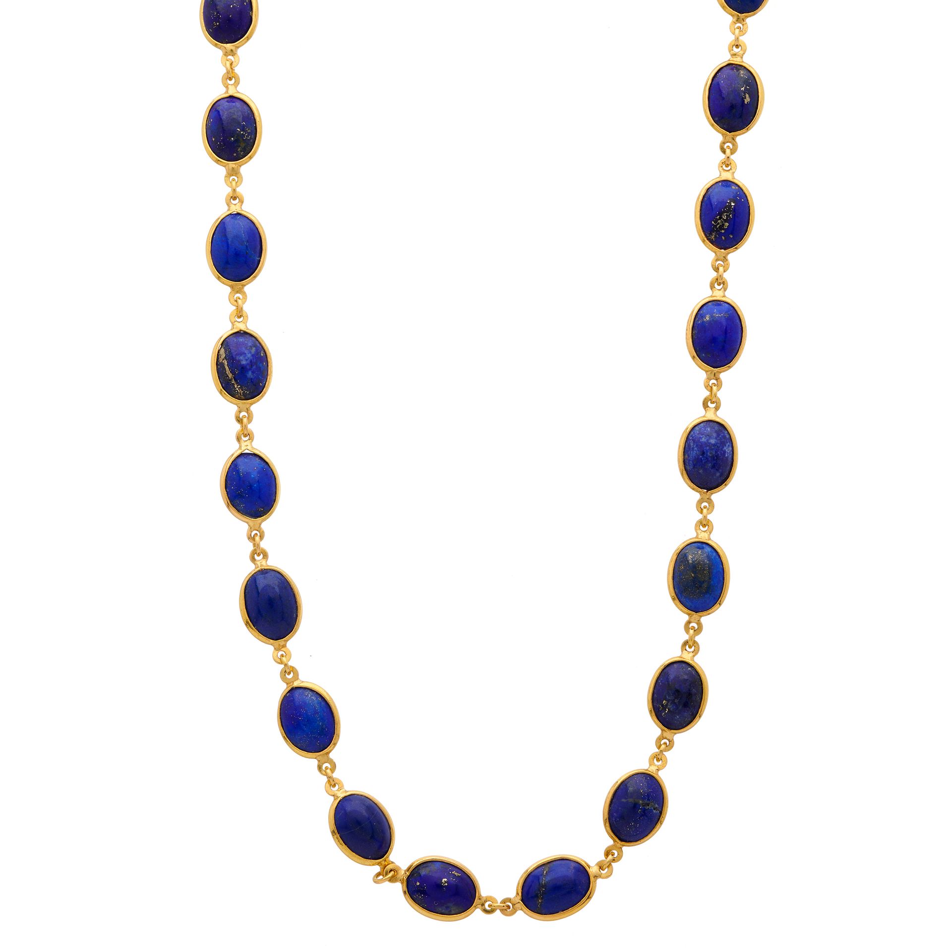 Null An 18ct gold lapis lazuli cabochon necklace, together with a pair of 18ct g&hellip;