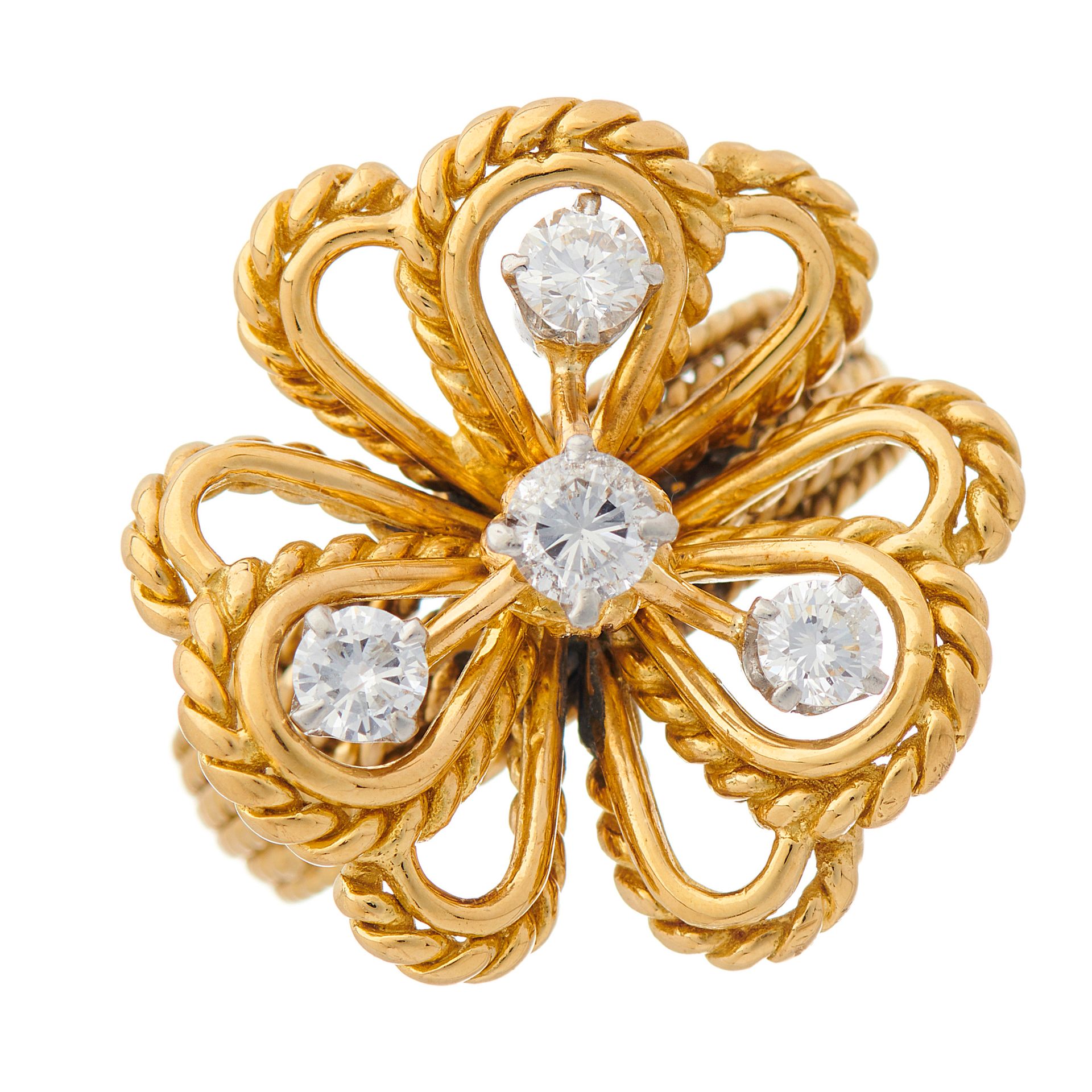 Null A 1970s 18ct gold brilliant-cut diamond floral dress ring, with rope-twist &hellip;