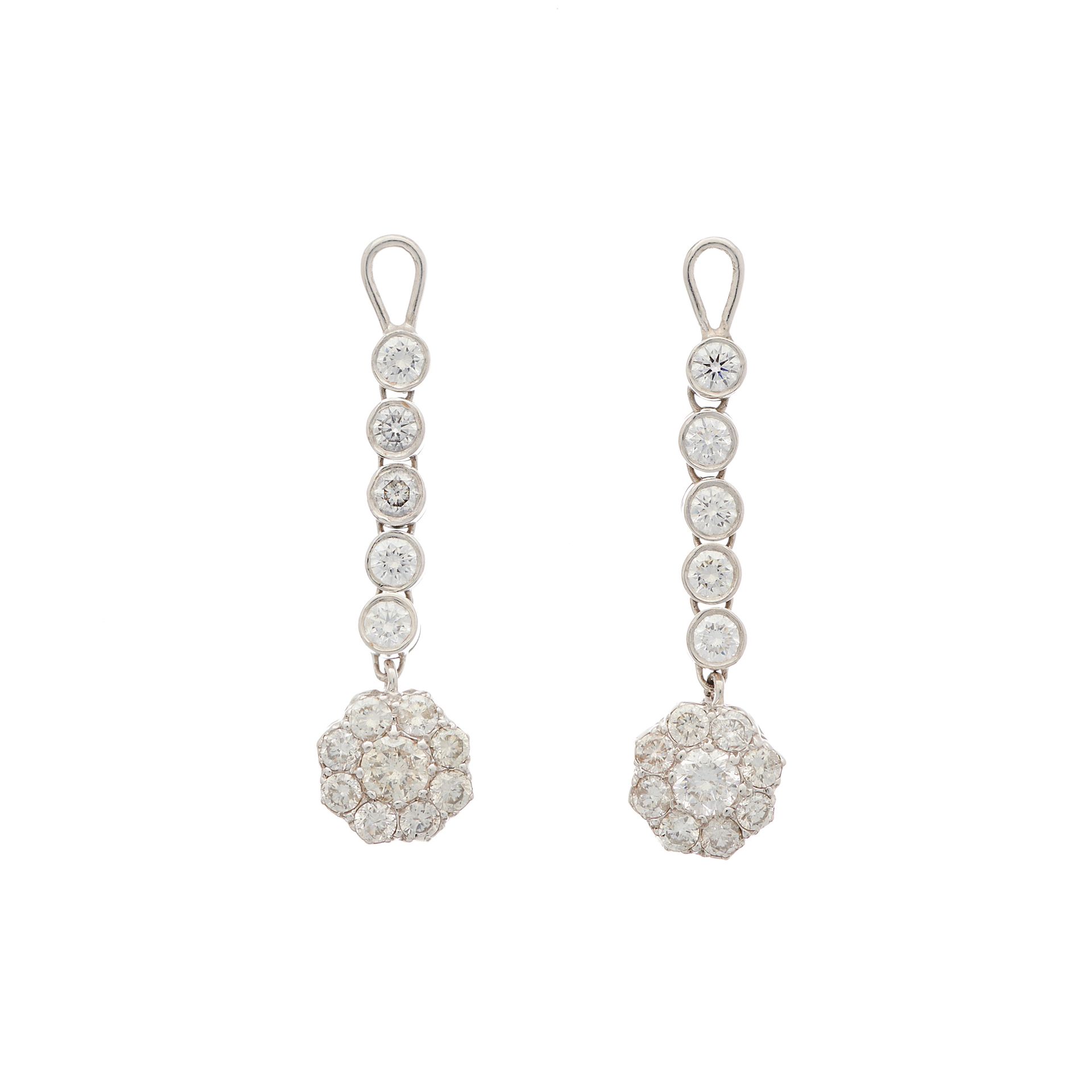 Null A pair of brilliant-cut diamond cluster drop earring components, estimated &hellip;