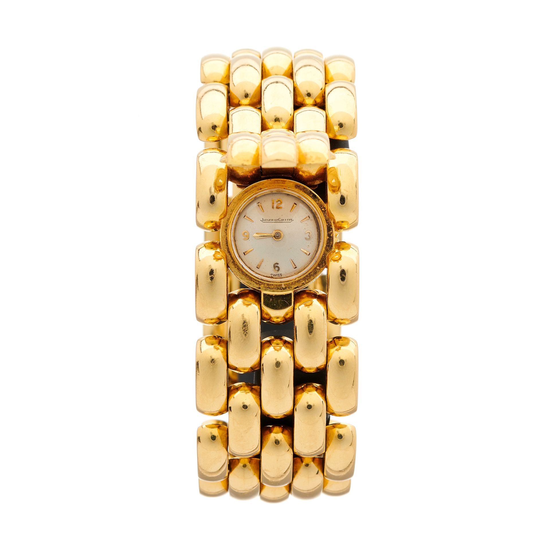 Null Jaeger-LeCoultre, an 18ct gold brick-link bracelet watch, with hinged cover&hellip;