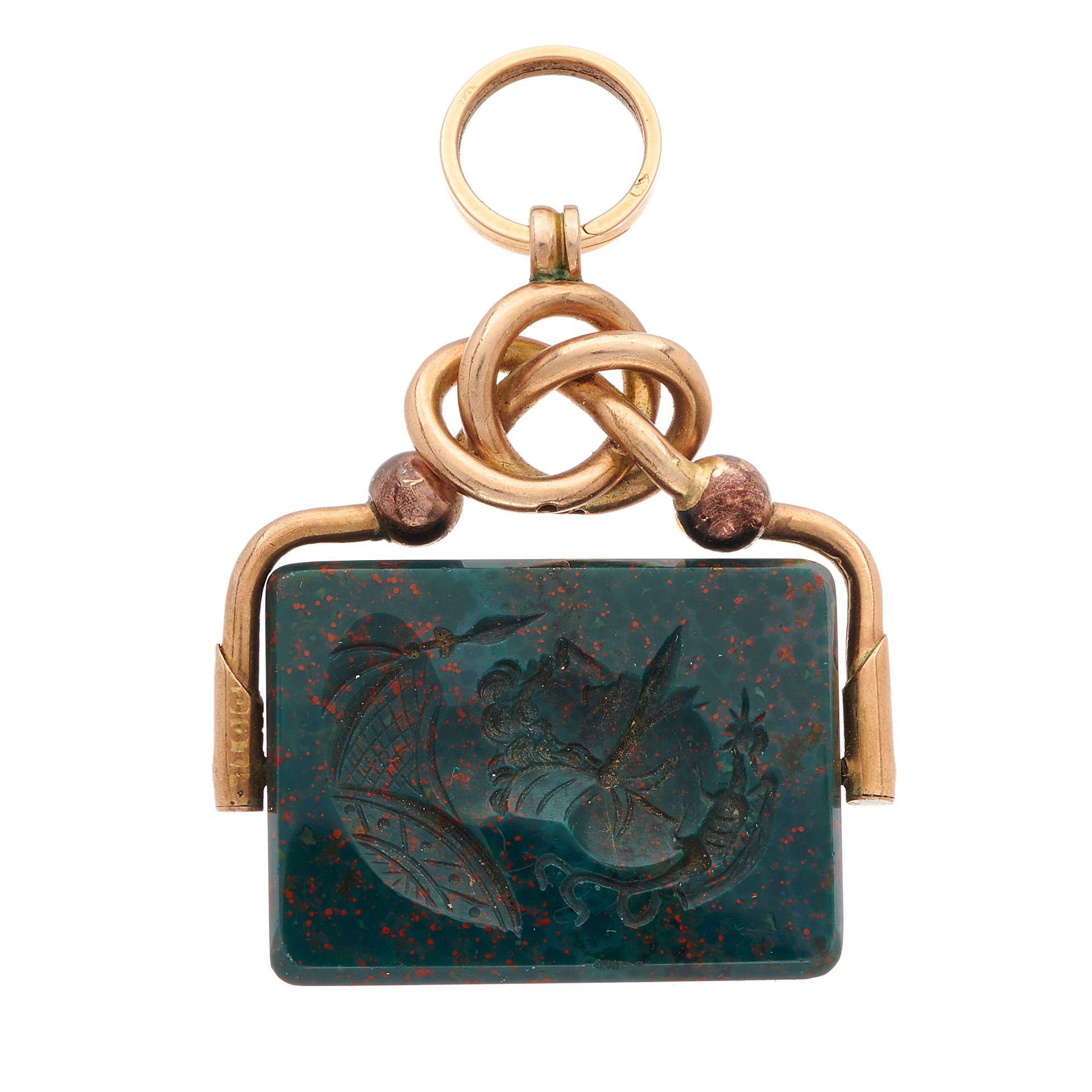 Null A late 19th century gold, bloodstone intaglio swivel fob, carved to depict &hellip;