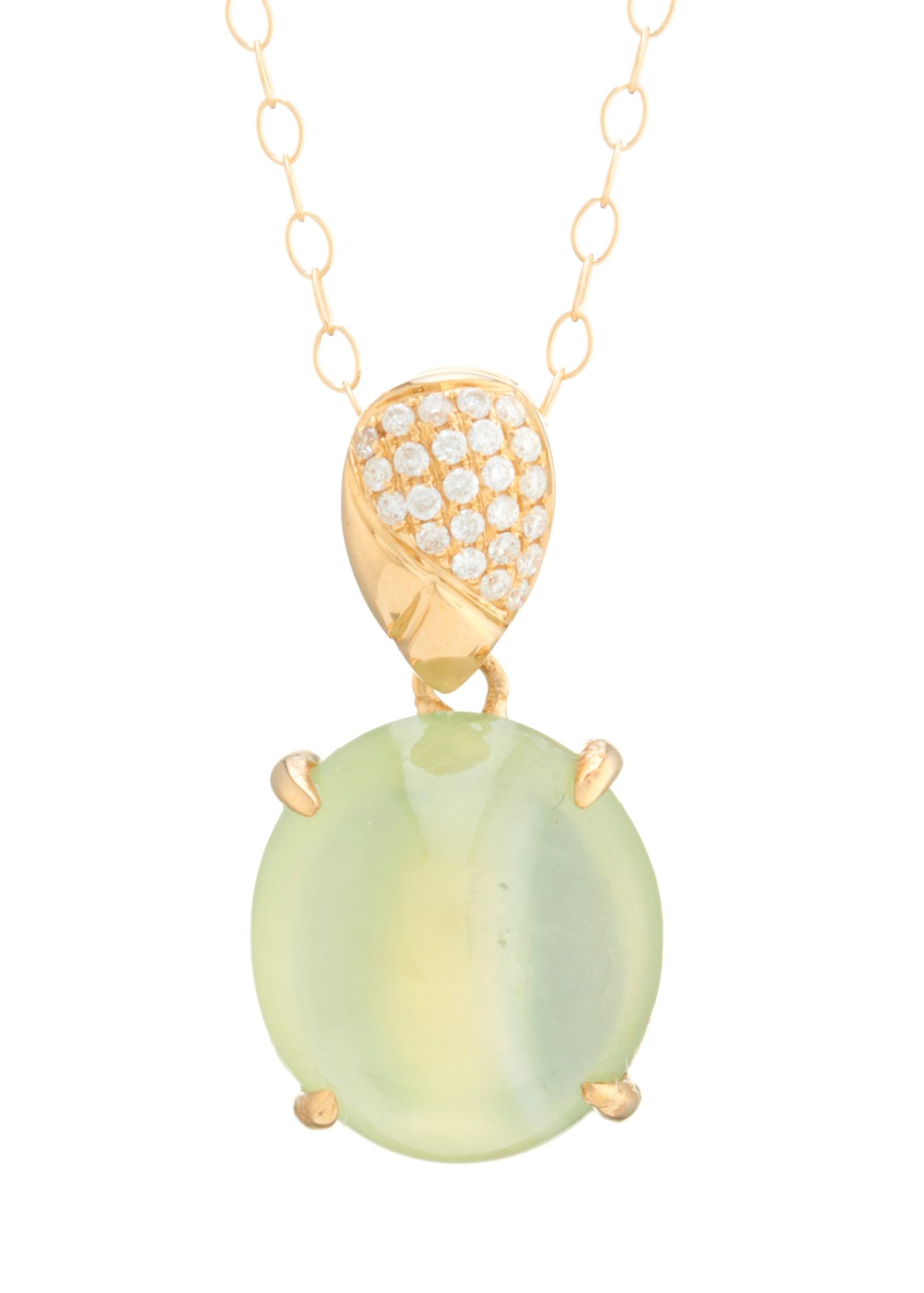 Null An 18ct gold prehnite cabochon and brilliant-cut diamond pendant, with 18ct&hellip;