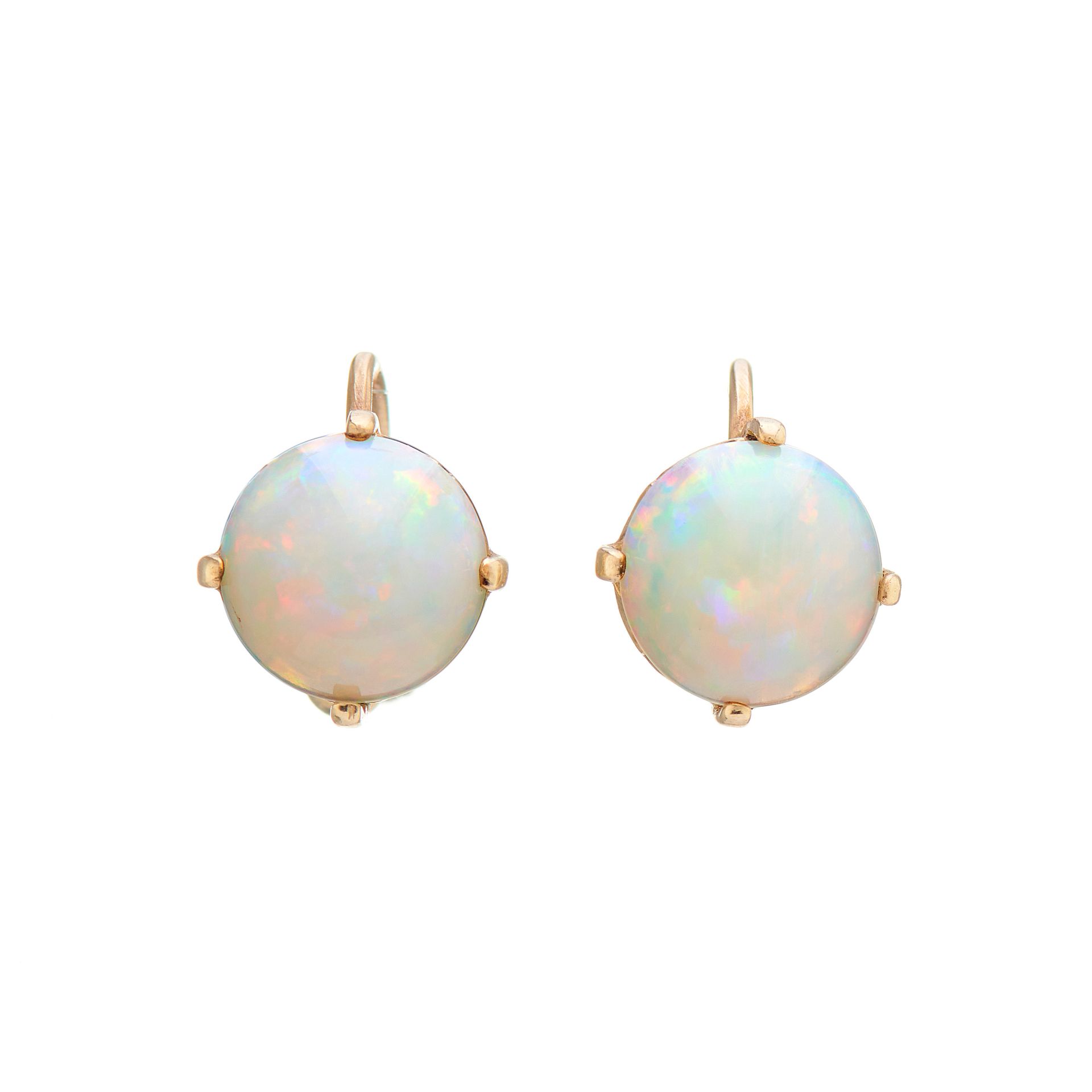 Null A pair of mid 20th century 9ct gold, opal cabochon single-stone earrings, w&hellip;