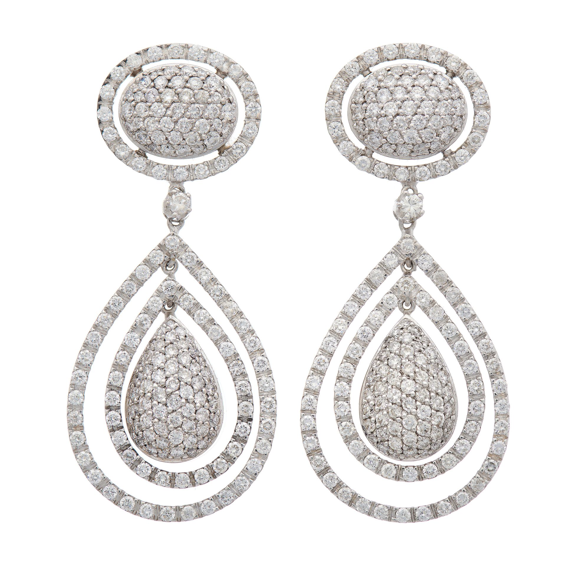 Null A pair of 18ct gold pave-set diamond earrings, each designed as a pear-shap&hellip;