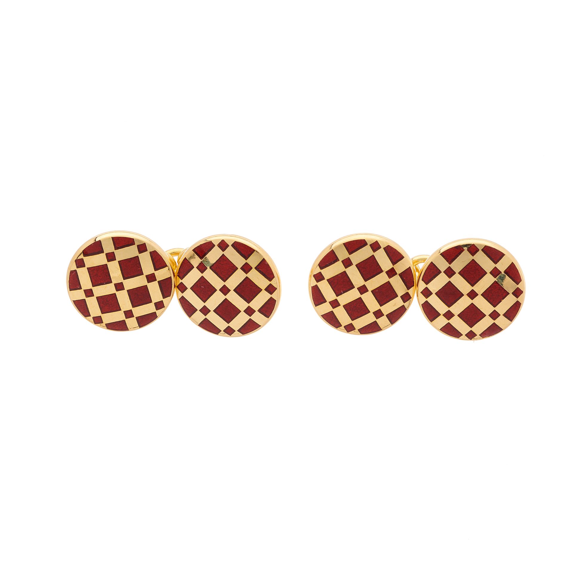 Null A pair of 18ct gold red enamel geometric cufflinks, of circular outline, wi&hellip;