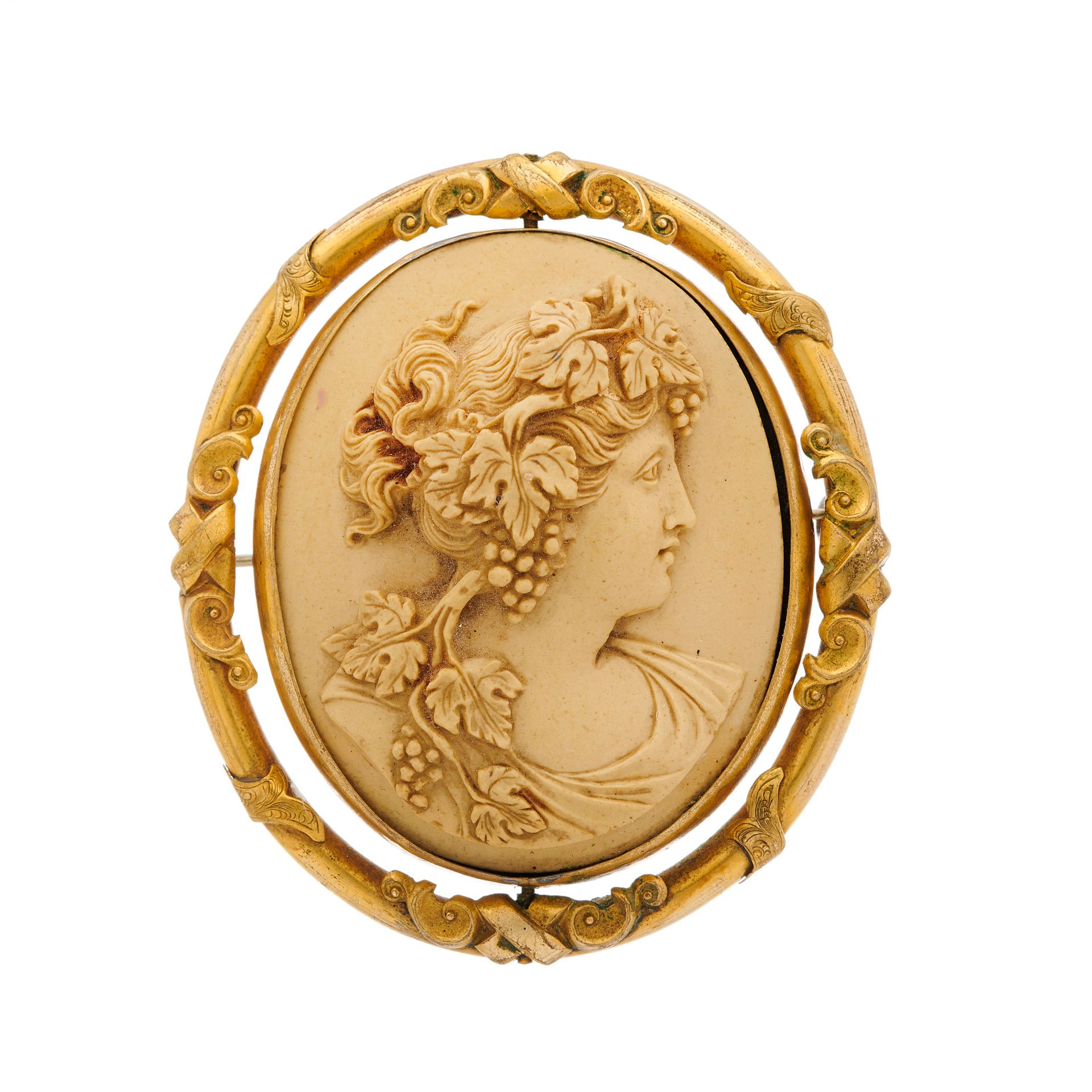 Null A late Victorian lava cameo swivel brooch, carved to depict a bacchante, wi&hellip;