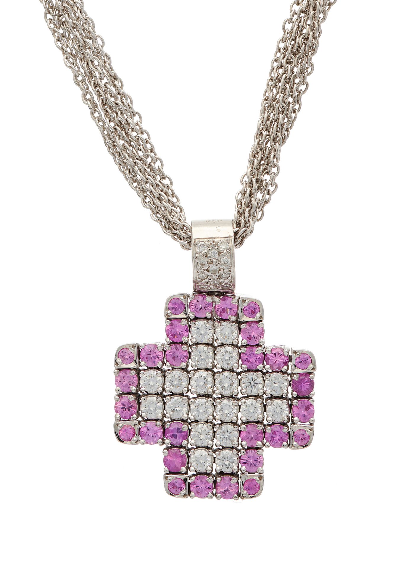Null Colgante de oro de 18 quilates con zafiro rosa y diamantes en forma de cruz&hellip;