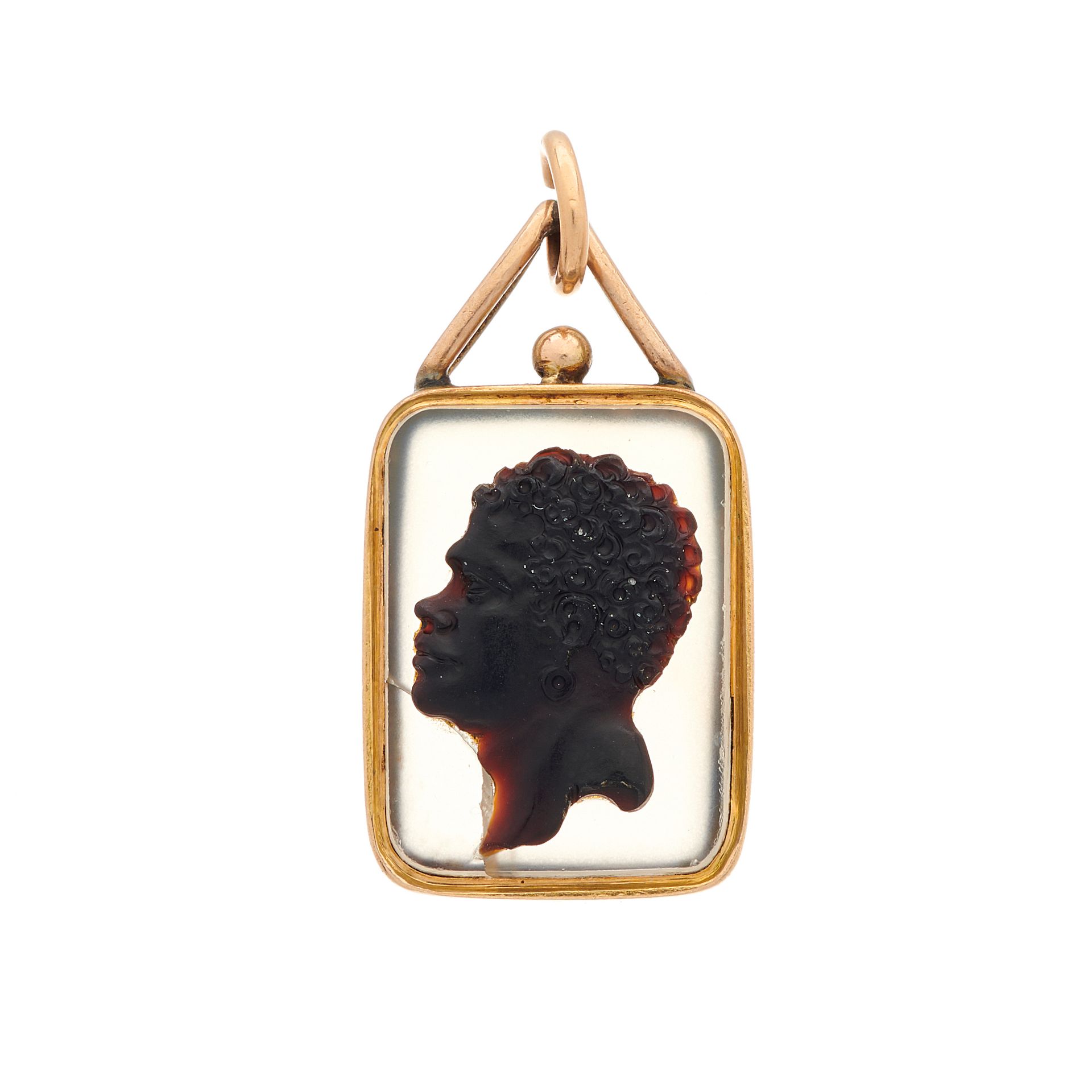 Null An antique hardstone cameo pendant, carved to depict a blackamoor in profil&hellip;