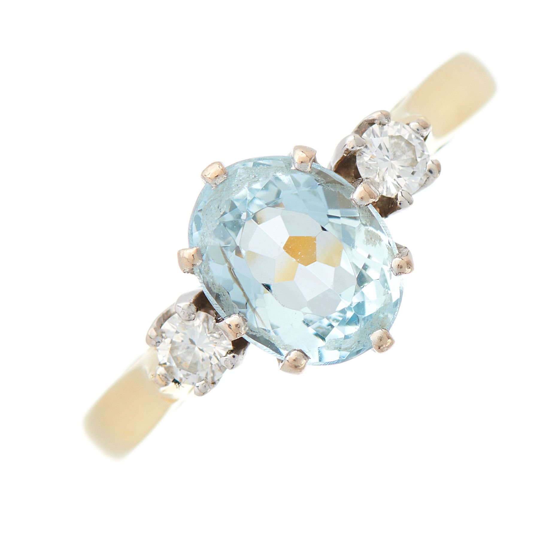 Null An 18ct gold aquamarine and brilliant-cut diamond three-stone ring, aquamar&hellip;