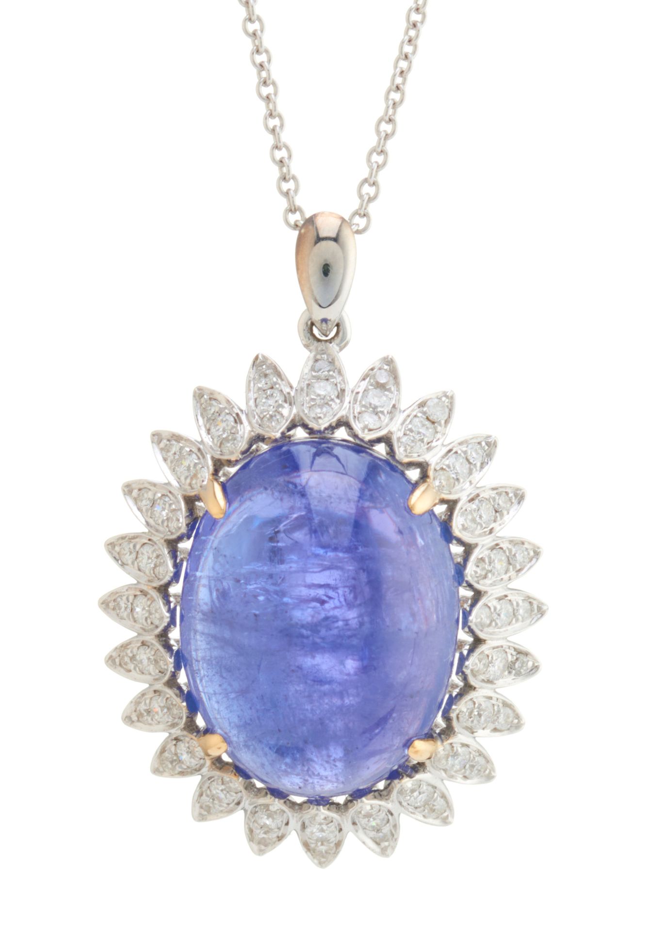 Null An 18ct gold tanzanite cabochon and brilliant-cut diamond cluster pendant, &hellip;