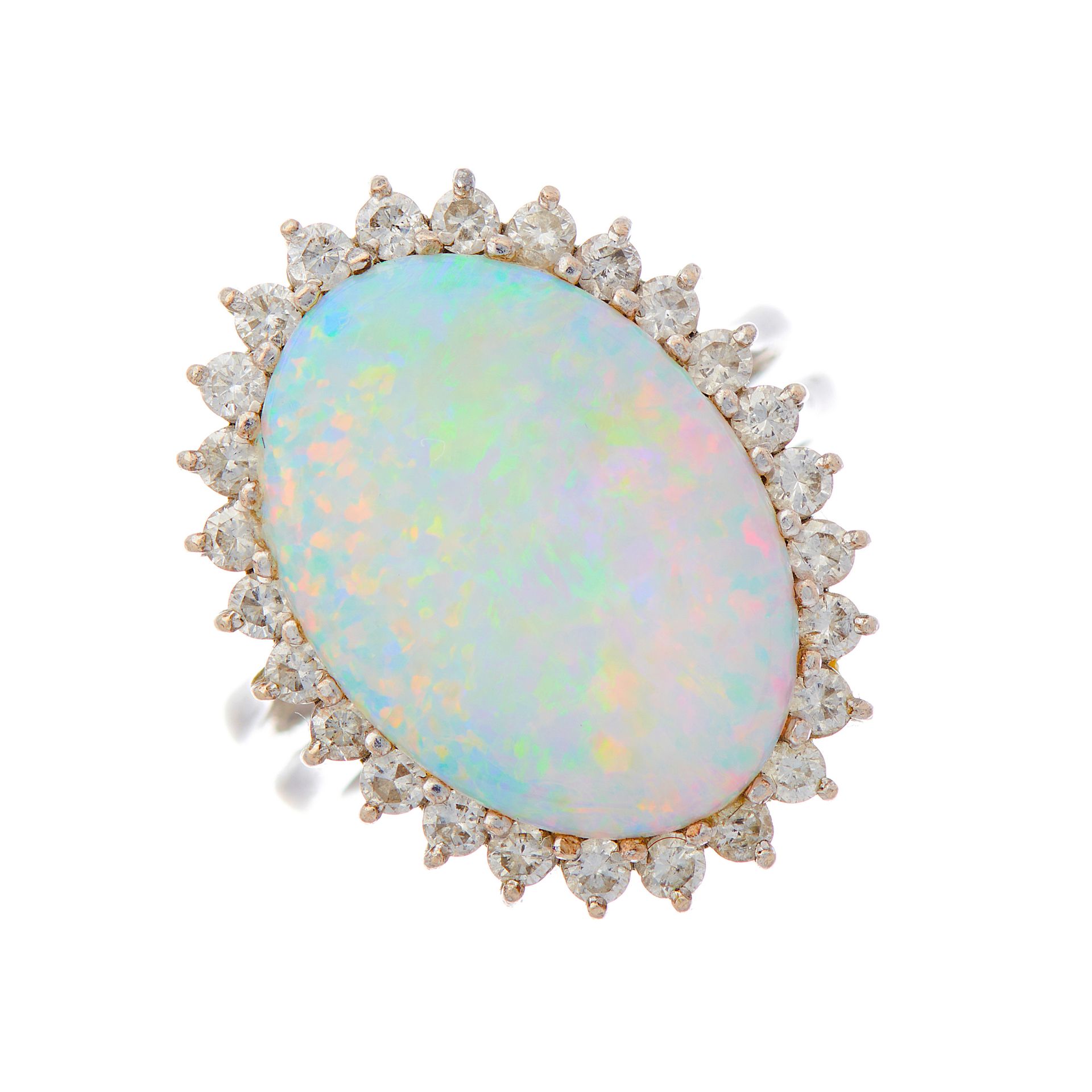 Null An 18ct gold opal cabochon and brilliant-cut diamond cluster dress ring, op&hellip;