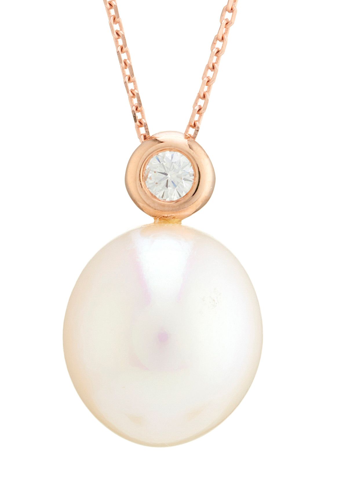 Null An 18ct gold cultured pearl and brilliant-cut diamond pendant, suspended fr&hellip;