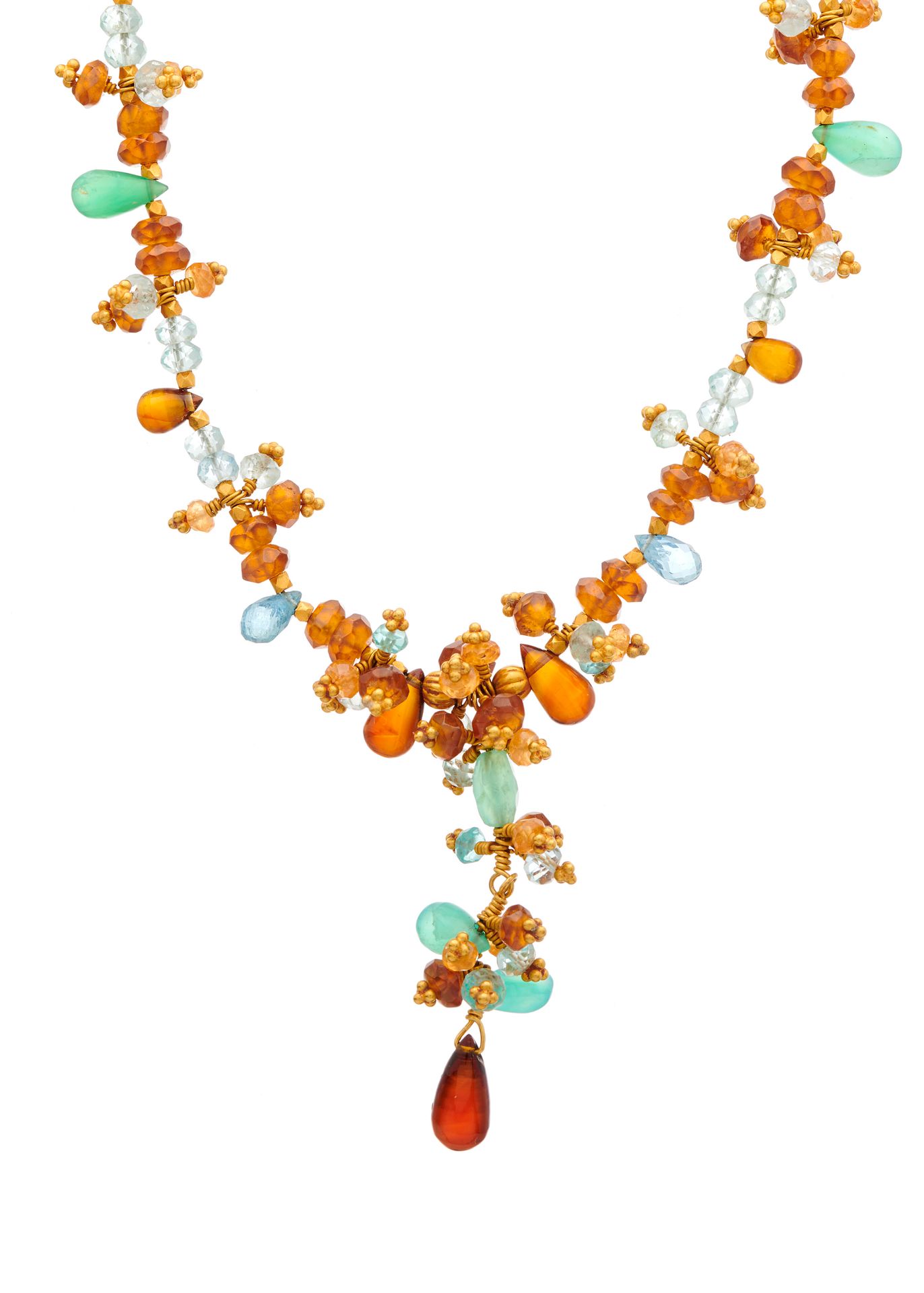 Null Un collier de perles multi-gemmes en or 22ct, les pierres incluent l'aigue-&hellip;
