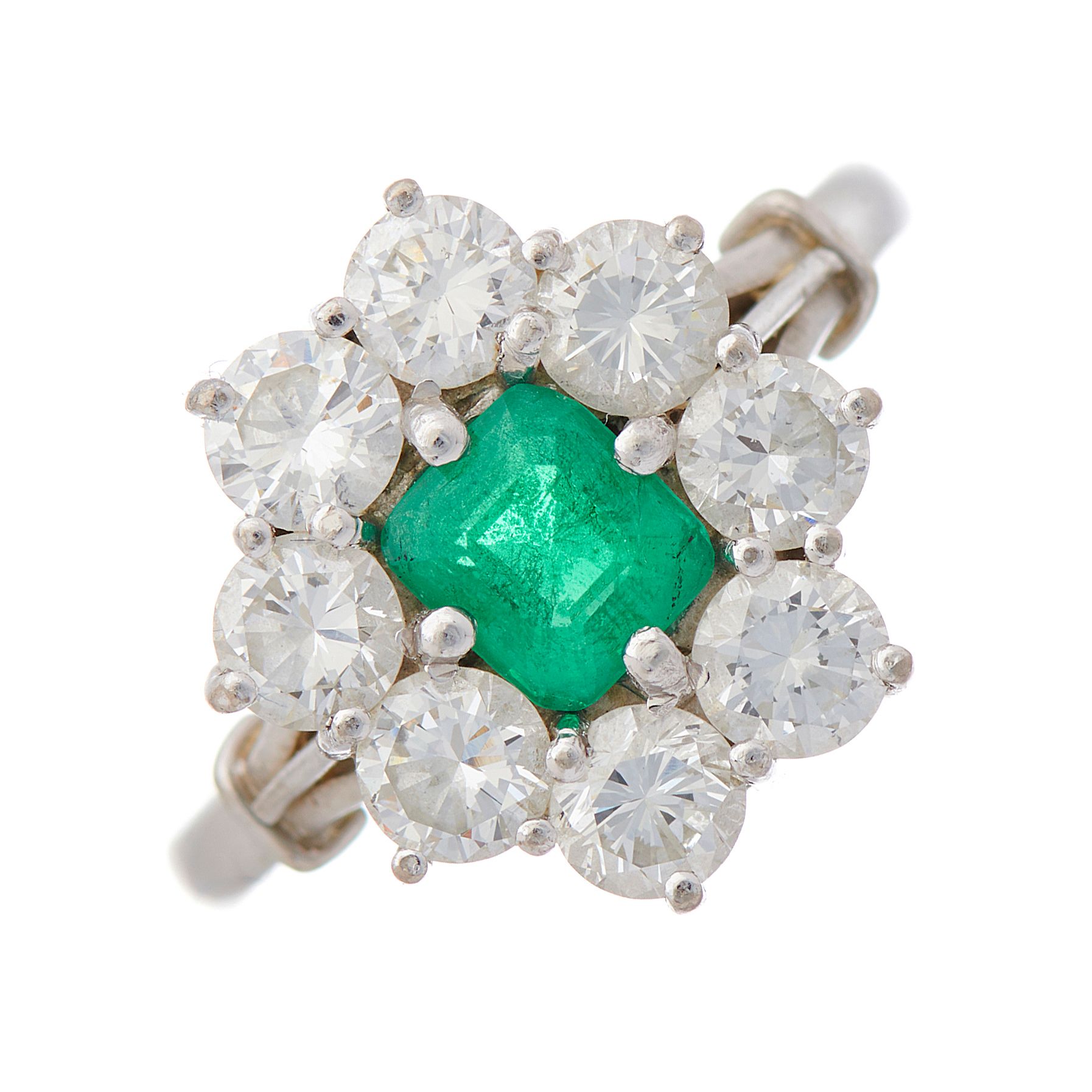 Null An 18ct gold emerald and brilliant-cut diamond cluster ring, with stylised &hellip;