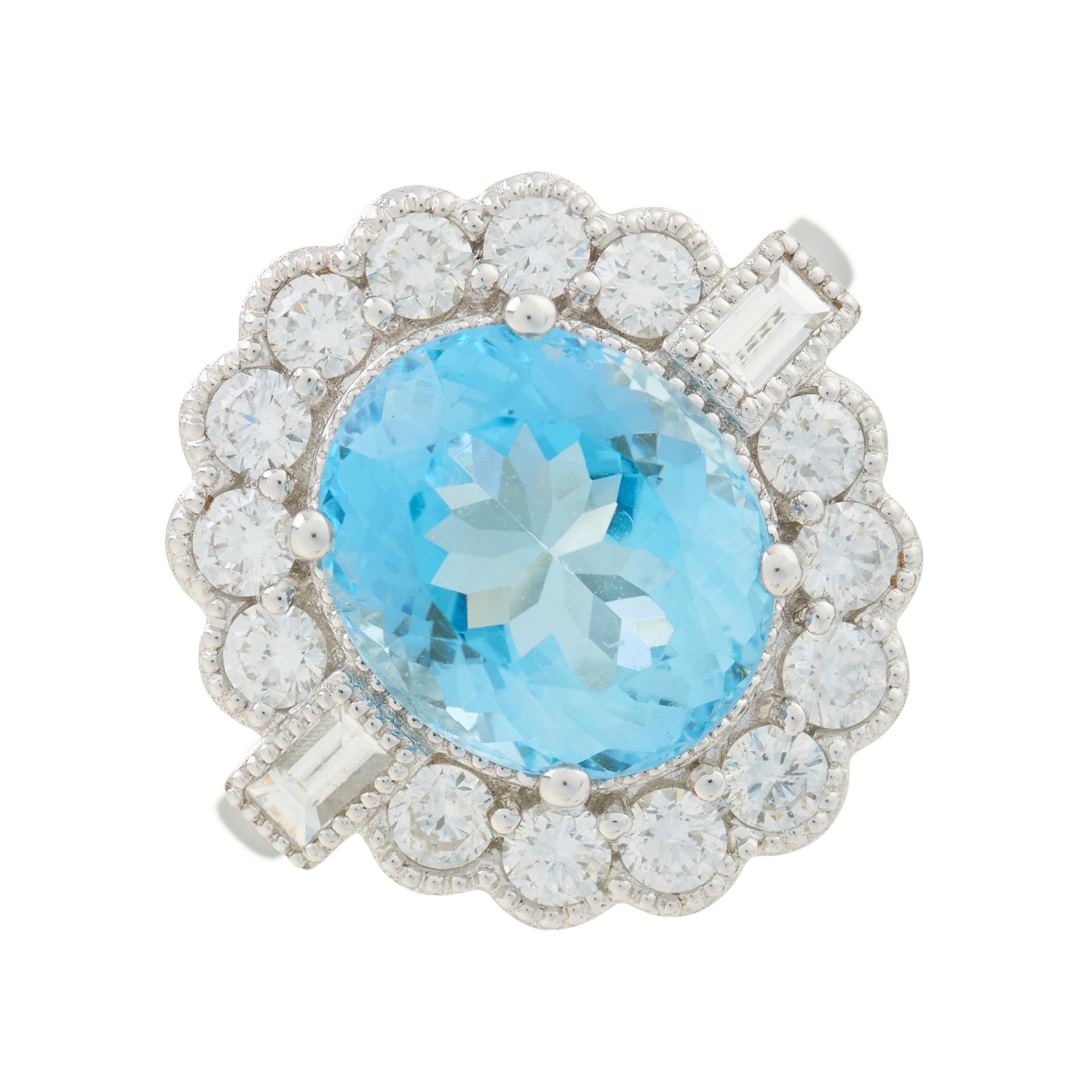 Null An 18ct gold aquamarine and vari-cut diamond cluster ring, aquamarine weigh&hellip;