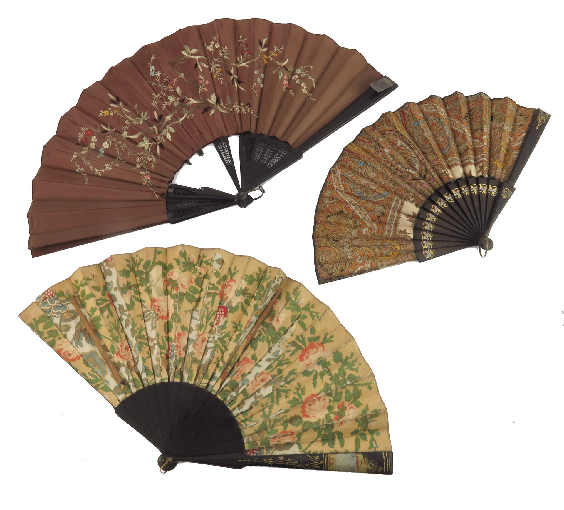 Null Three large last quarter 19th century fans, the first dated 18 JAN 1883 eng&hellip;