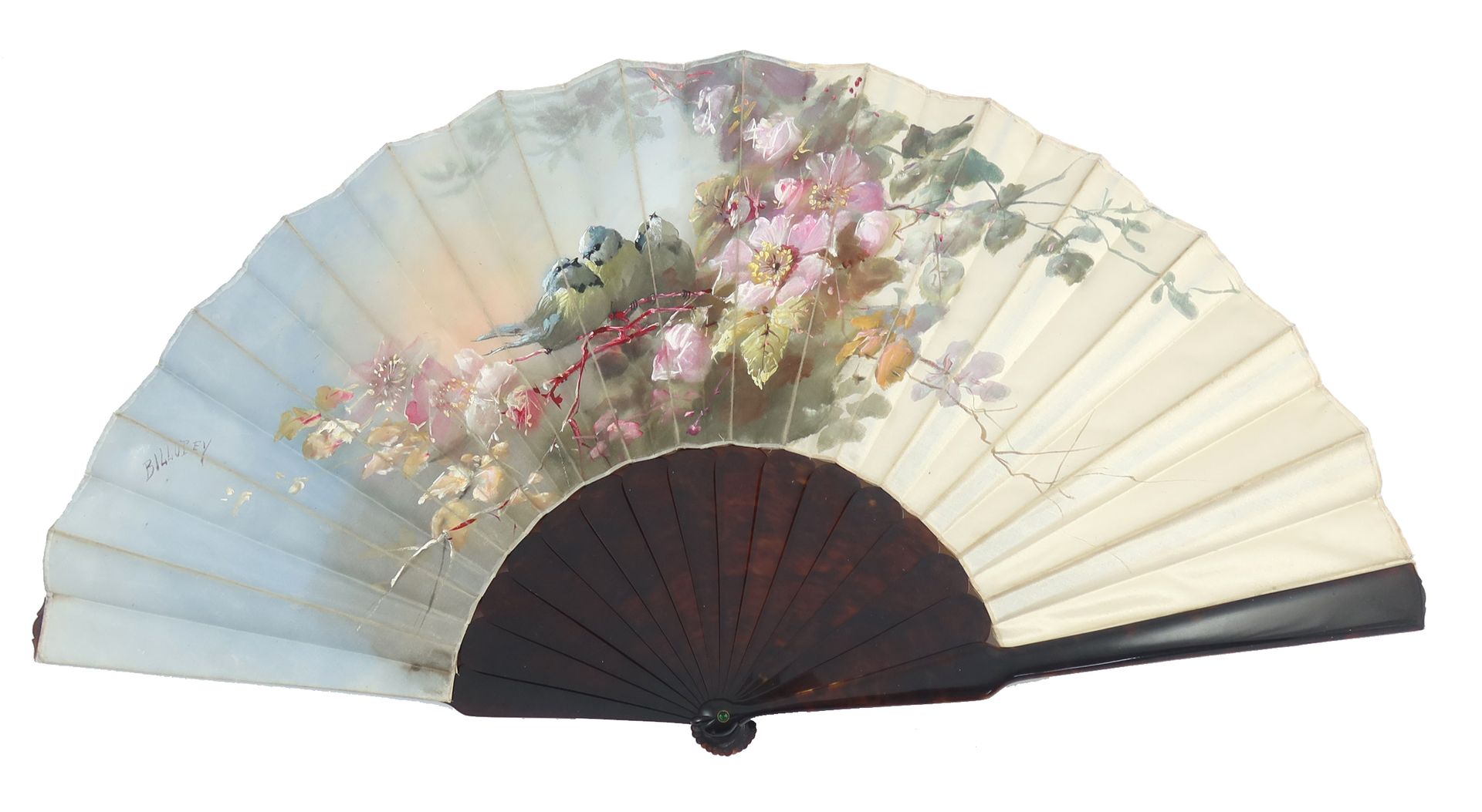Null Billotey: A fine 19th century, 1885 – 1900, fan, delicately painted on silk&hellip;