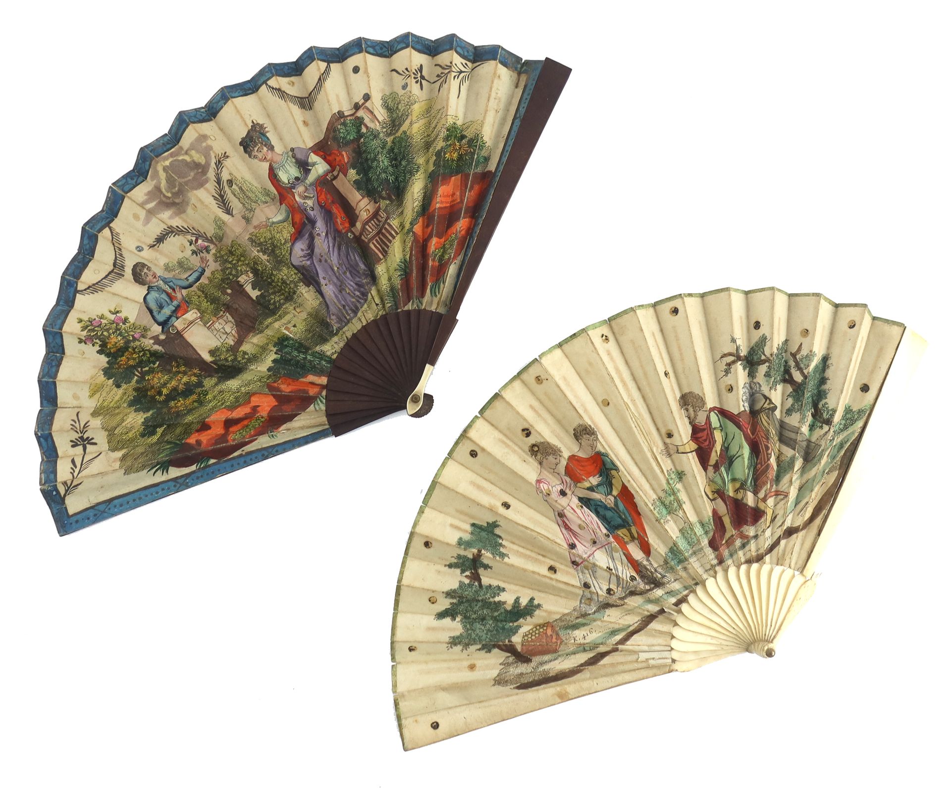 Null A small c 1820’s printed fan, the double paper leaf mounted on unadorned bo&hellip;