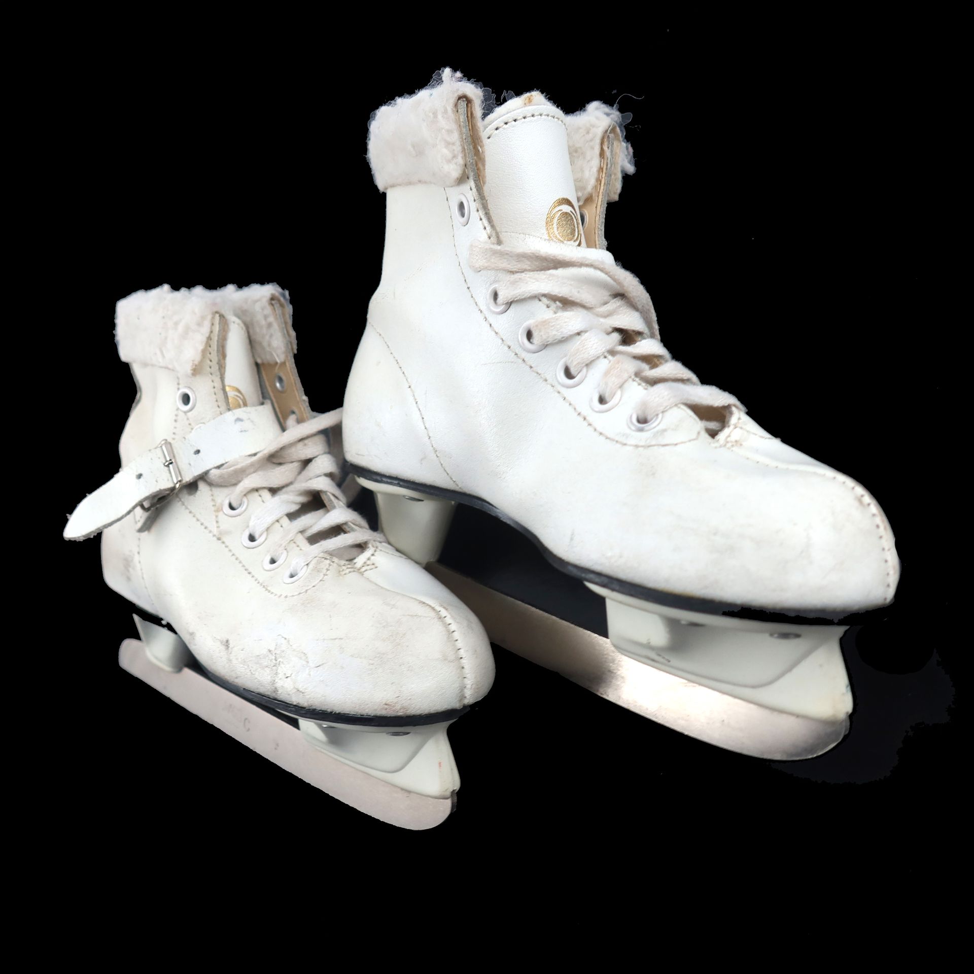 Null Une paire de bottes de patinage en cuir pour un jeune enfant, blanches, mar&hellip;