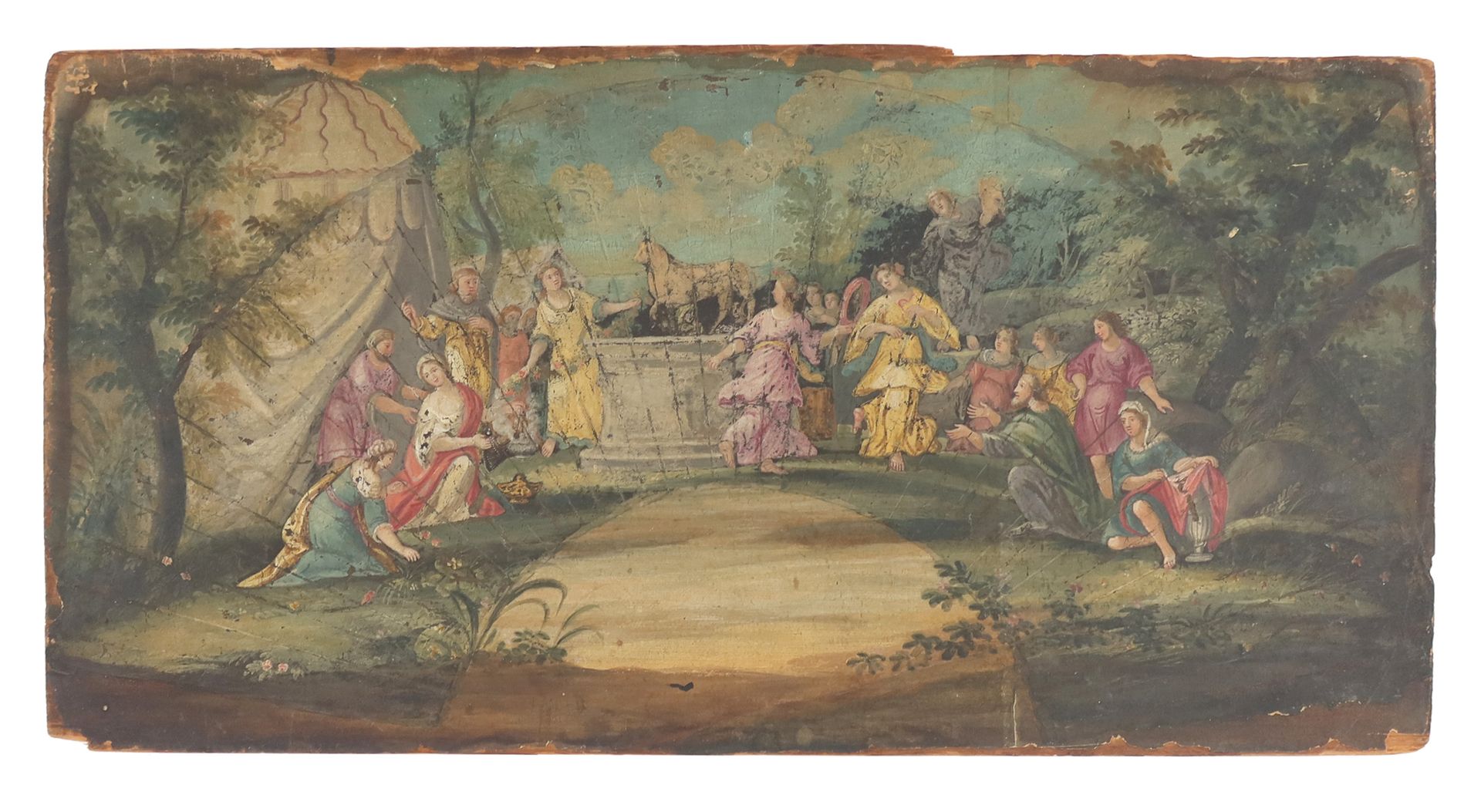 Null Ein erweitertes Fächerblatt aus dem 18. Jahrhundert auf Holz montiert, ein &hellip;